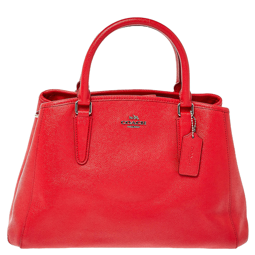Coach Red Grained Leather Margot Satchel