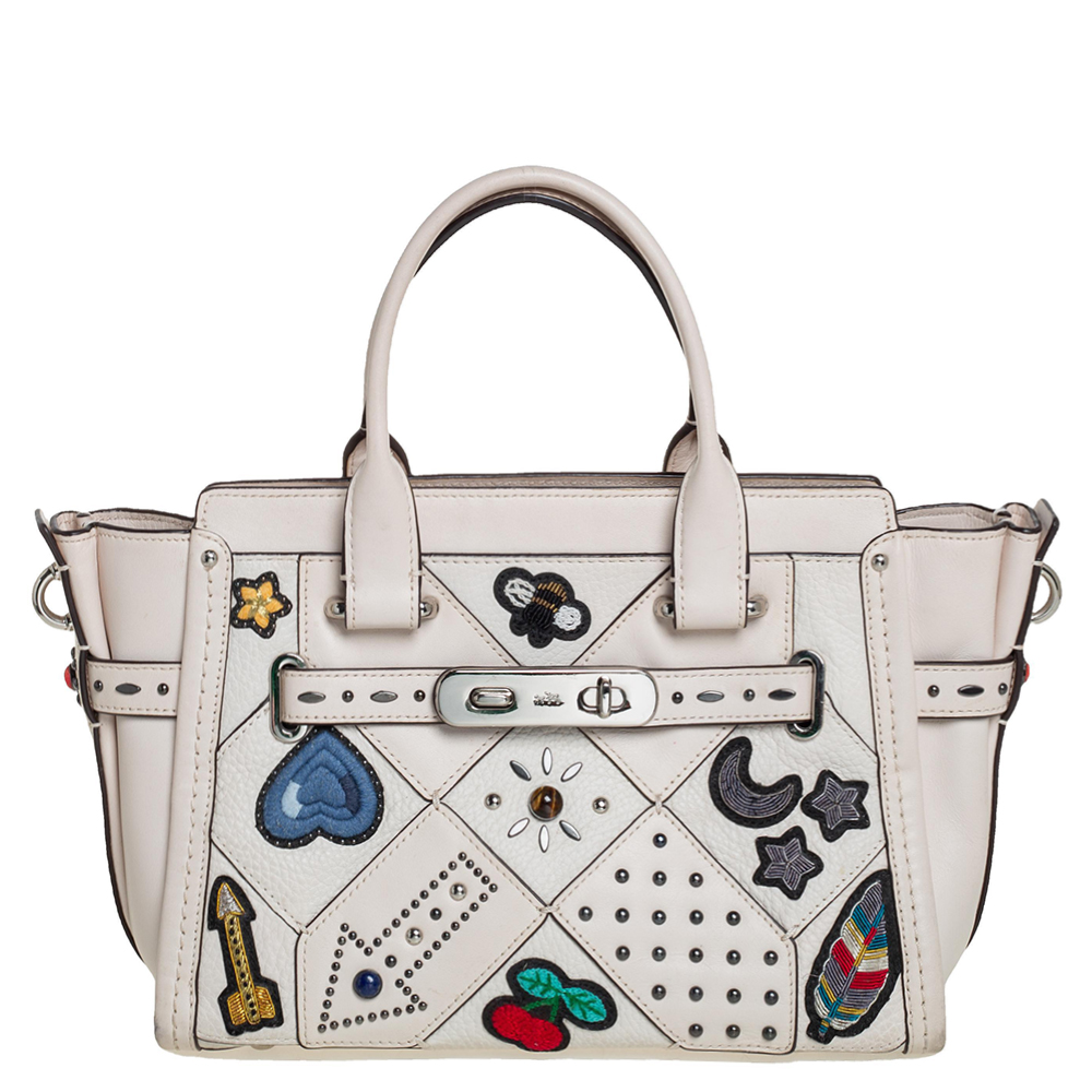 Coach Off White Leather Embellishment Swagger 27 Carryall Satchel