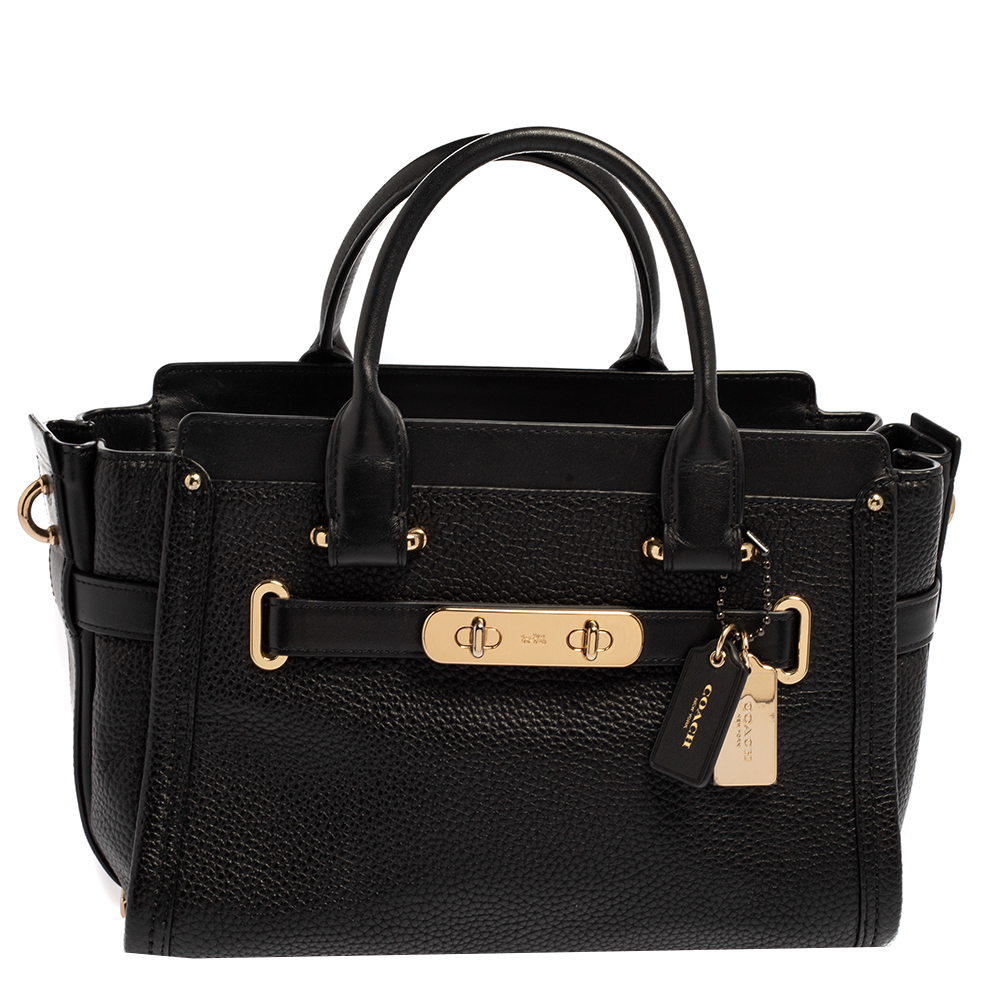 Coach Black Leather Swagger 27 Carryall Satchel