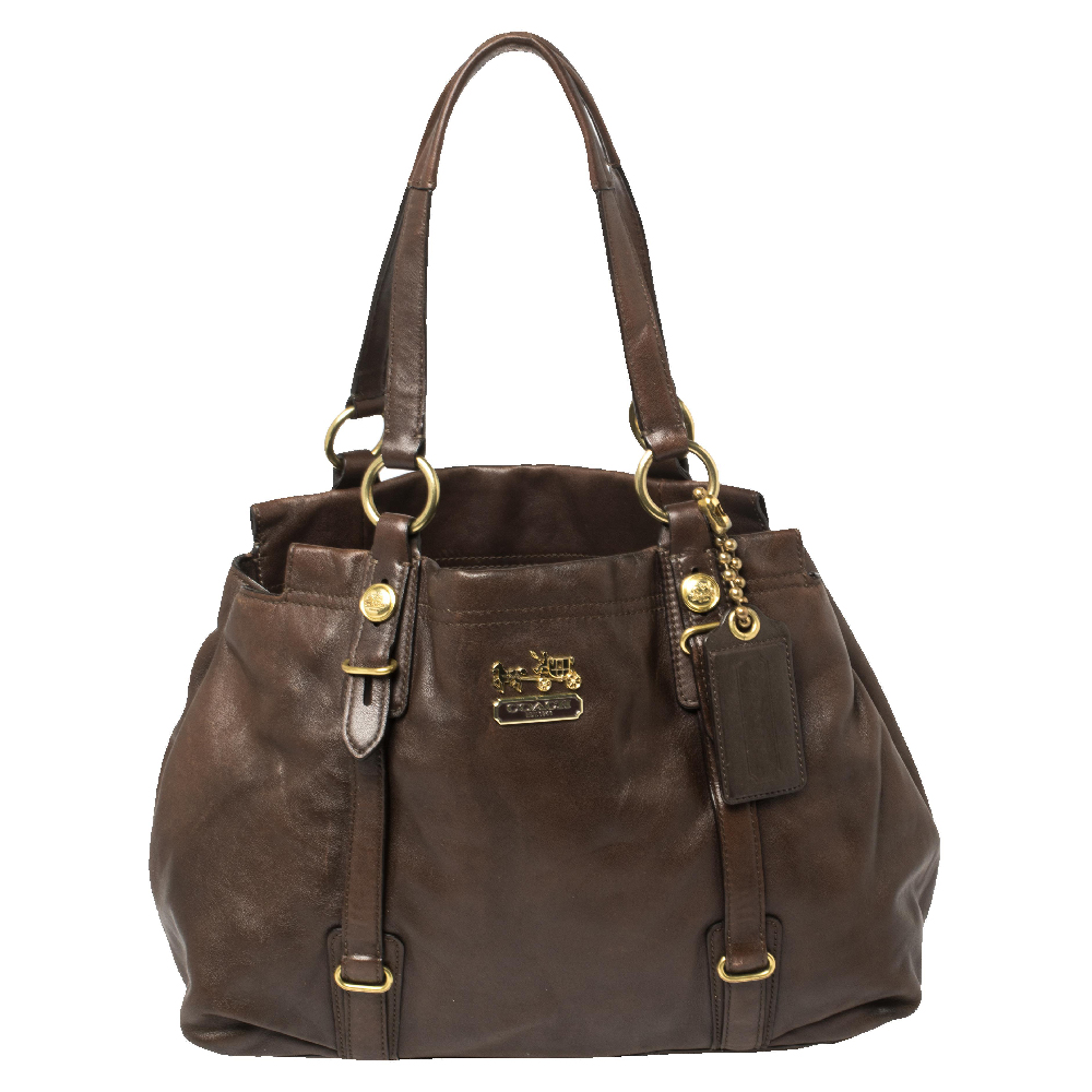 Coach Dark Brown Leather Mia Carryall Tote