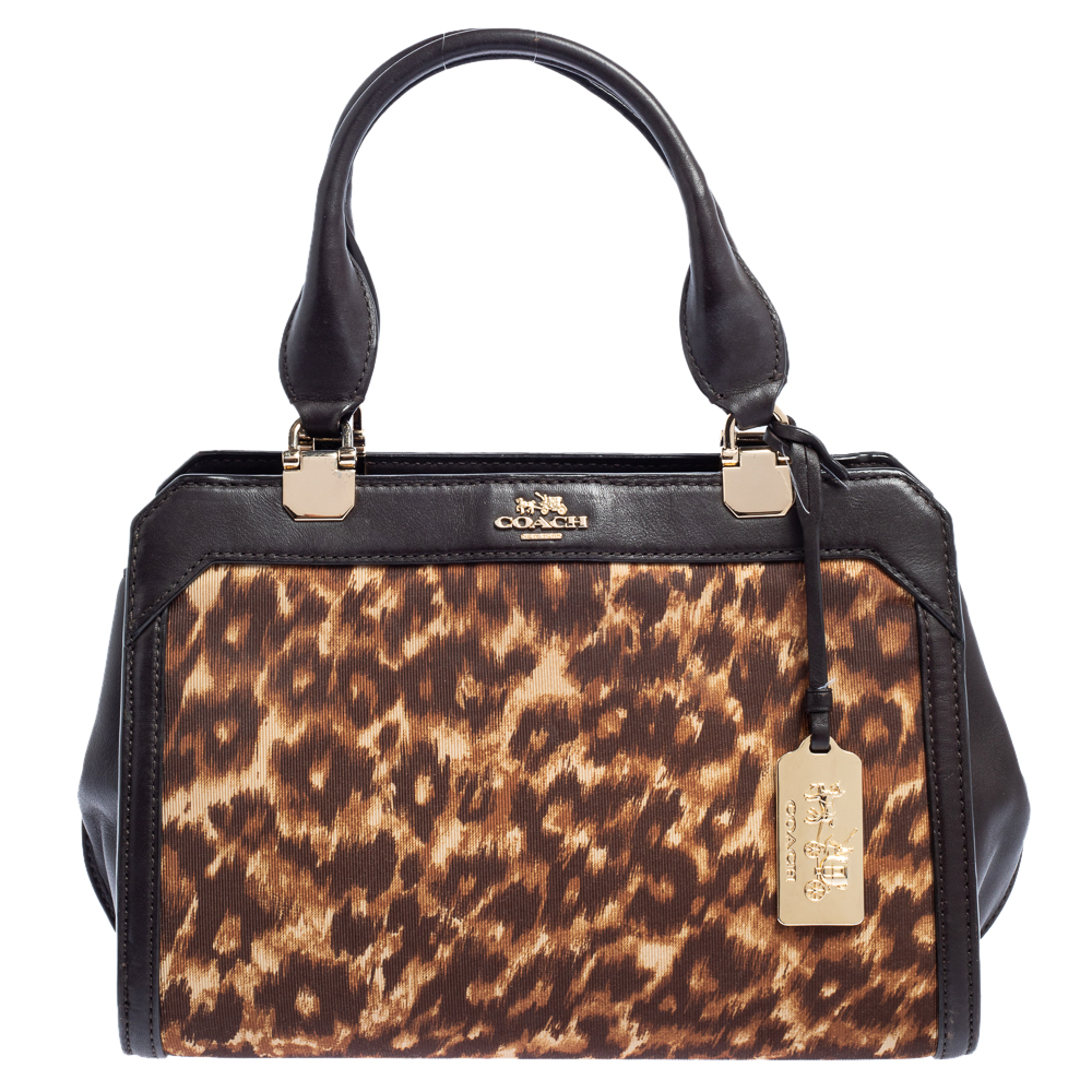 Coach Brown Animal Print Fabric And Leather Satchel