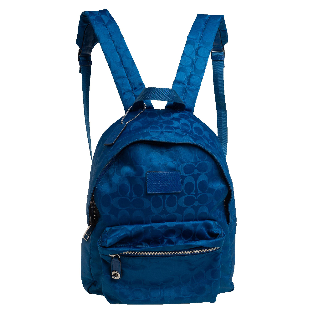 Coach Blue Signature Nylon Backpack