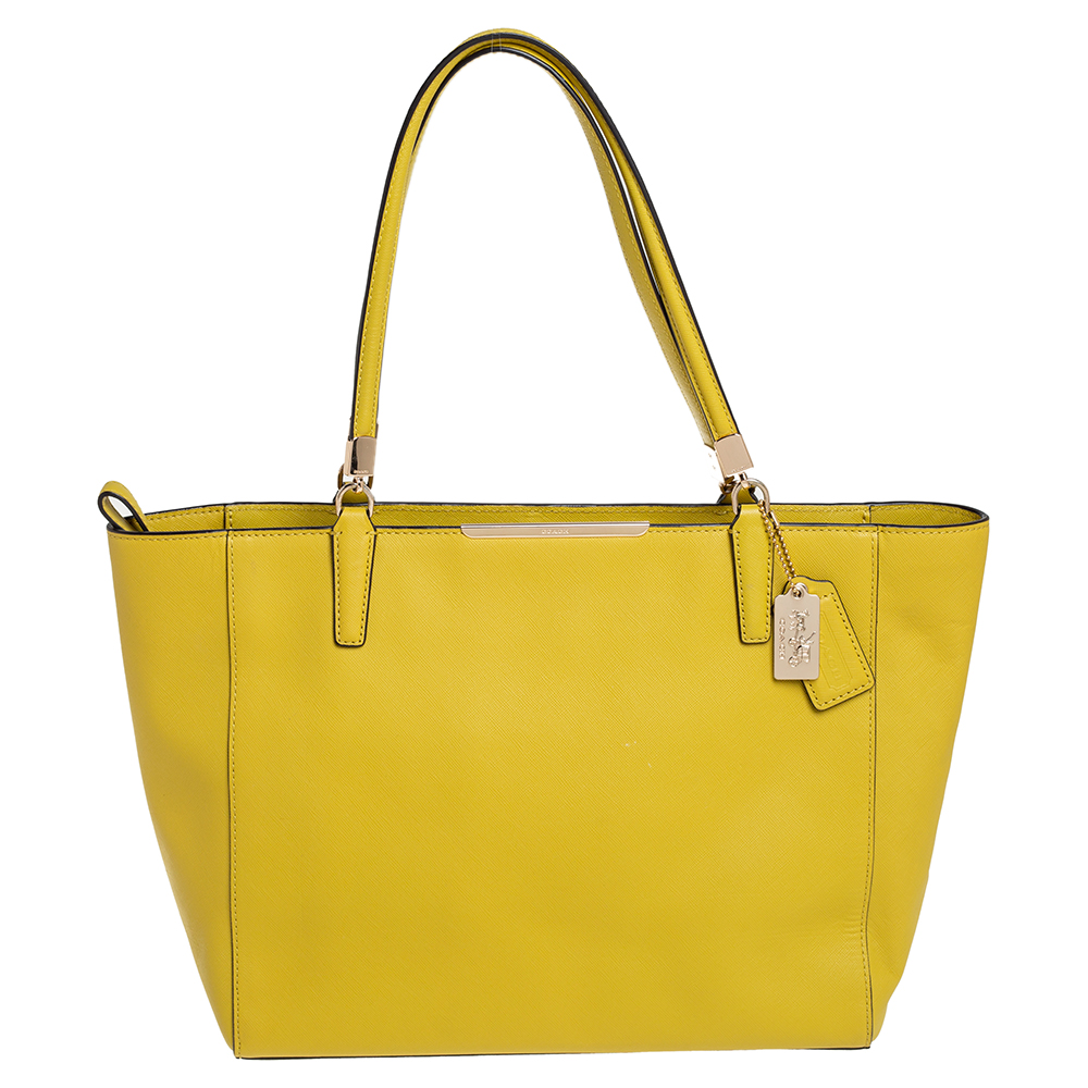 Coach Yellow Saffiano Leather Madison East West Tote