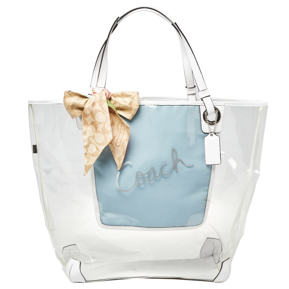 Coach White/Clear Vinyl and Leather Tote