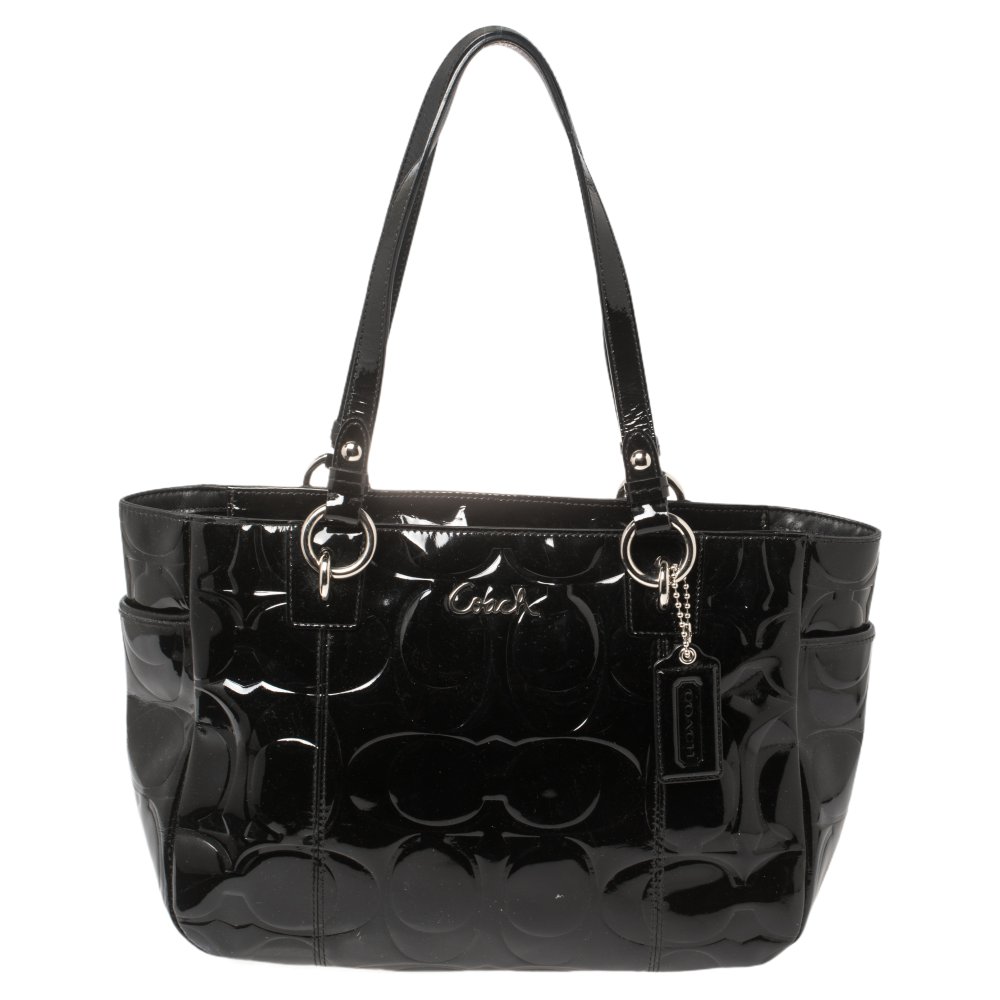 Coach Black Patent Leather East West Gallery Tote