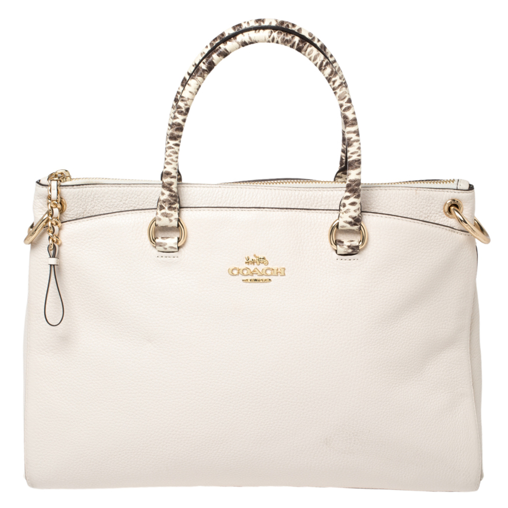 Coach White Leather and Snakeskin Effect Mia Satchel