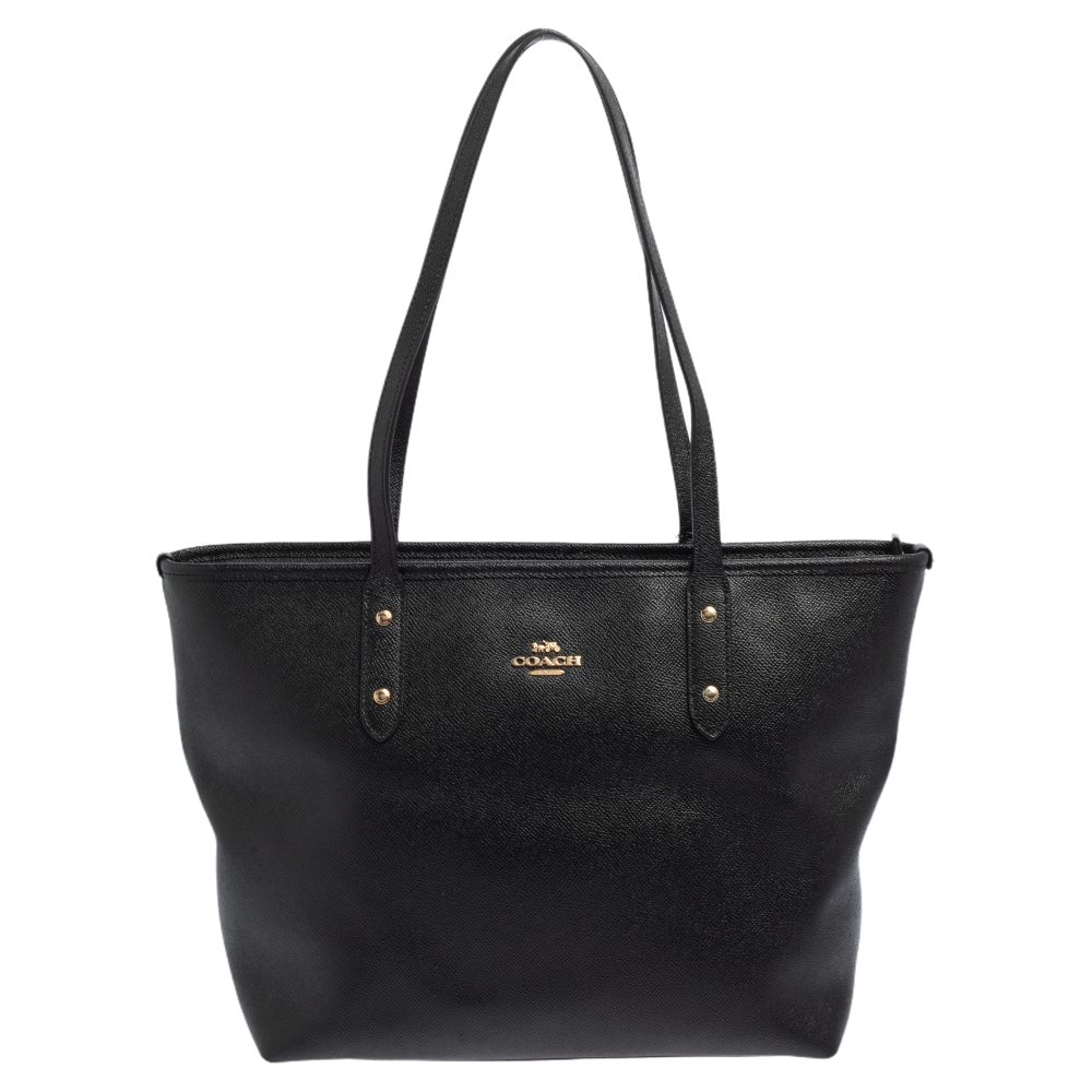 Coach Black Textured Leather Reversible City Tote