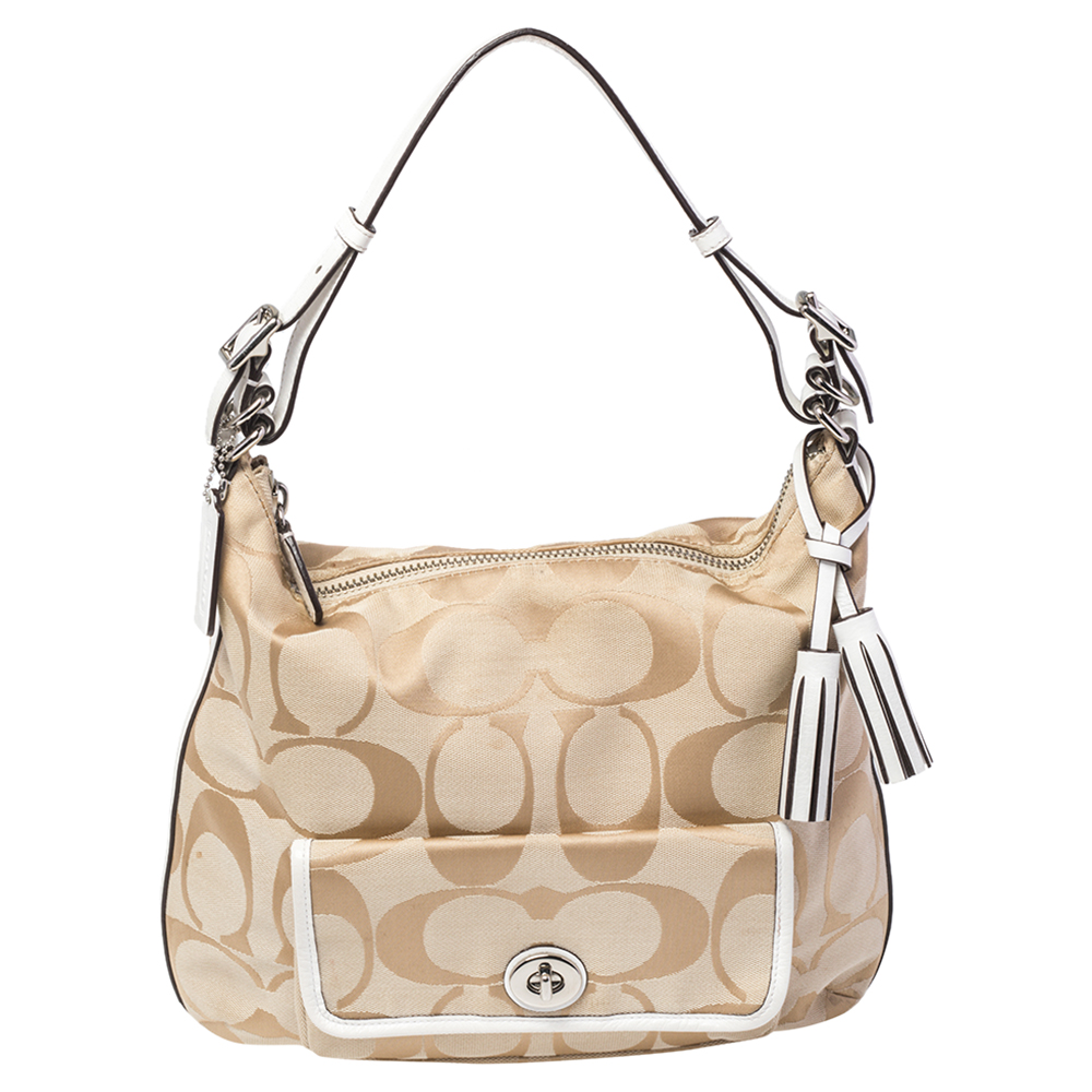 Coach Beige/White Signature Canvas and Leather Legacy Courtenay Hobo