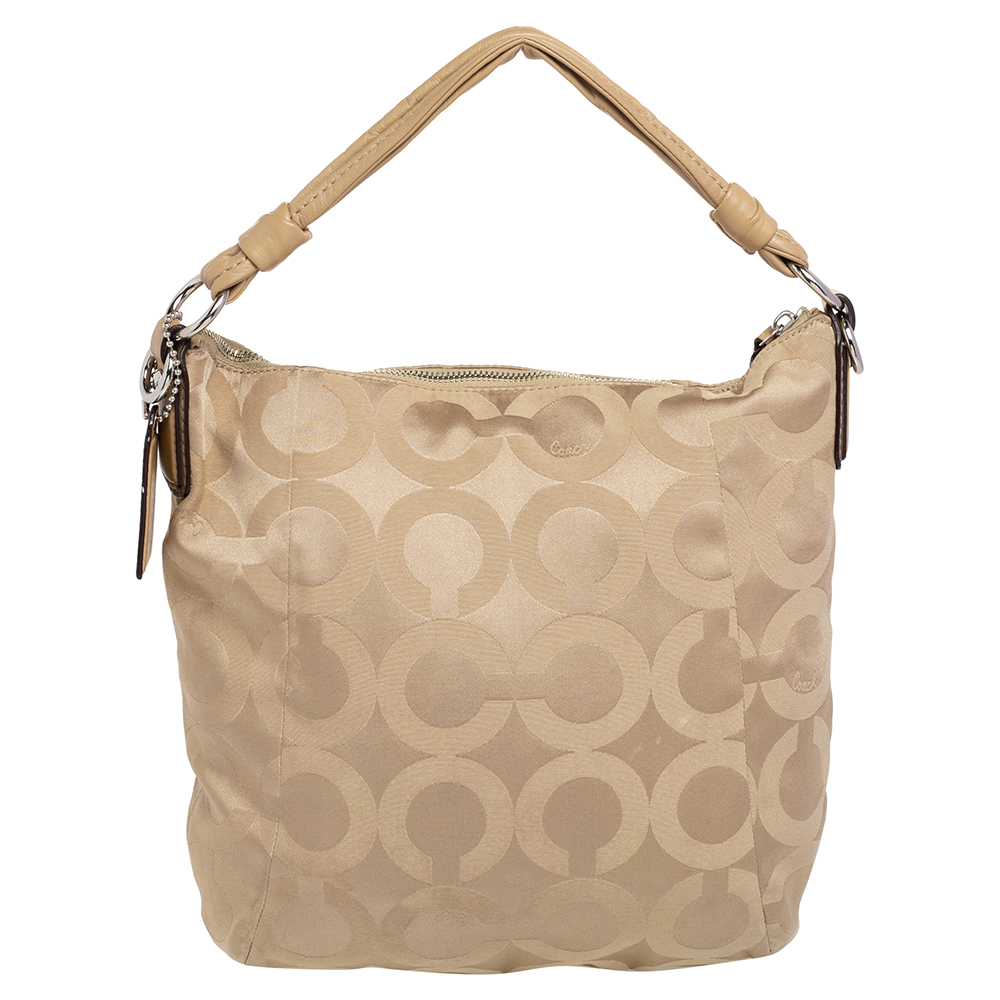 Coach Beige Signature Canvas And Leather Hobo