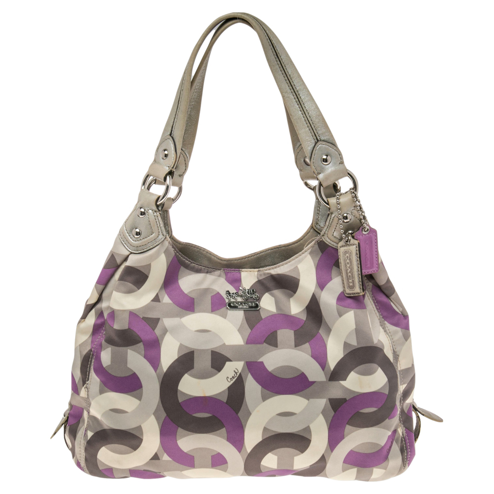 Coach Multicolor Signature Canvas and Leather Madison Maggie Hobo