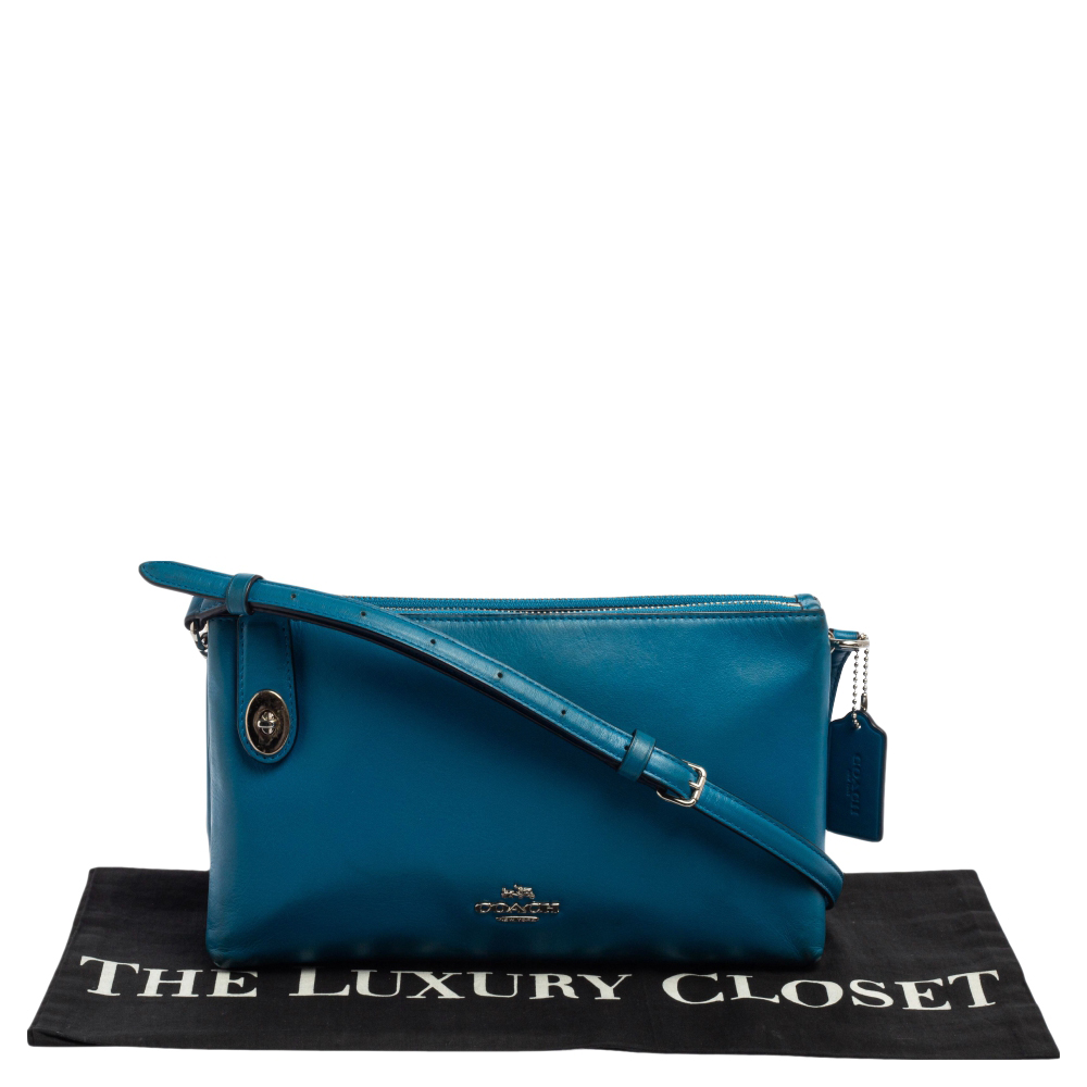 Coach Teal Blue Leather Crosby Double Zip Crossbody Bag