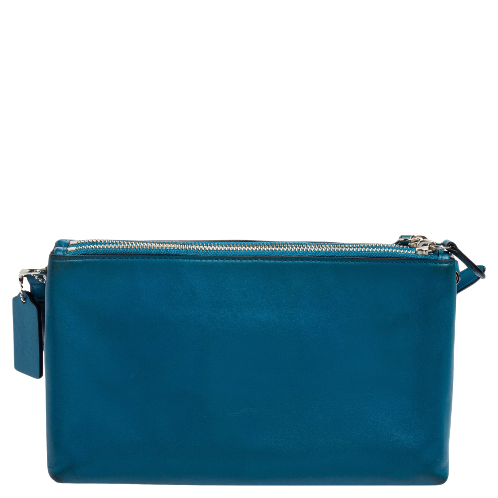Coach Teal Blue Leather Crosby Double Zip Crossbody Bag