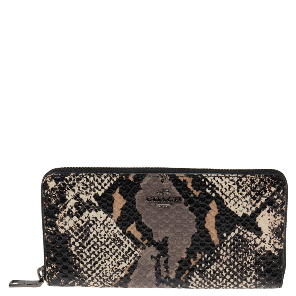 Coach Multicolor Python Embossed Leather Accordion Zip Around  Wallet