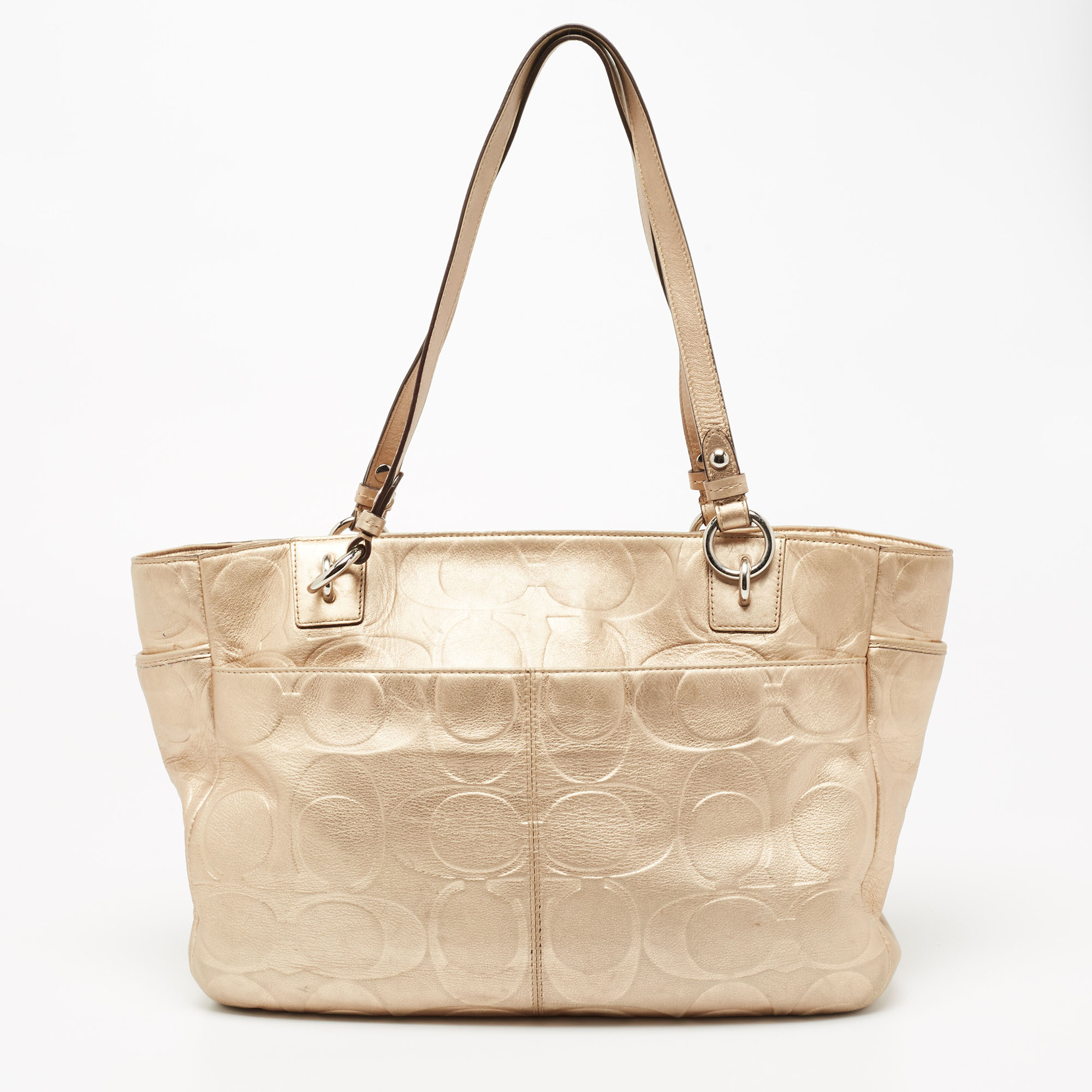 Coach Gold Signature Embossed Leather East West Gallery Tote