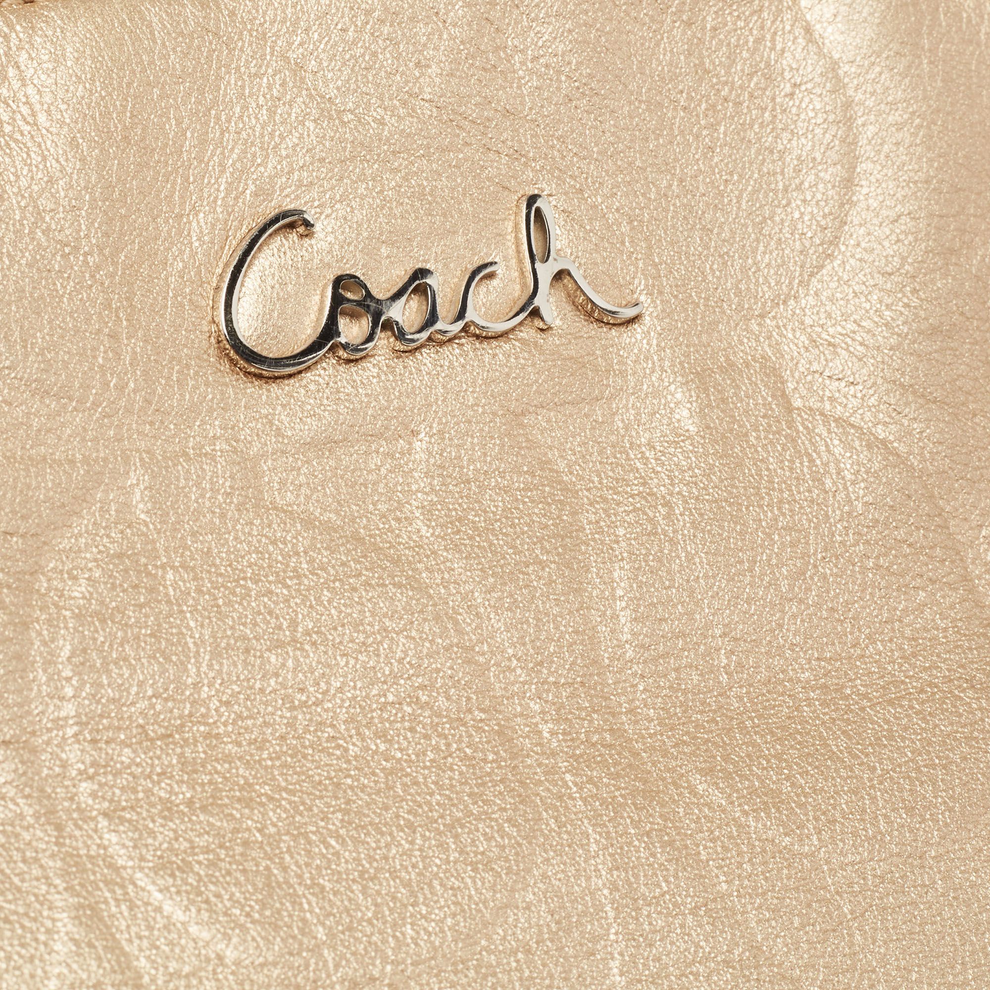 Coach Gold Signature Embossed Leather East West Gallery Tote