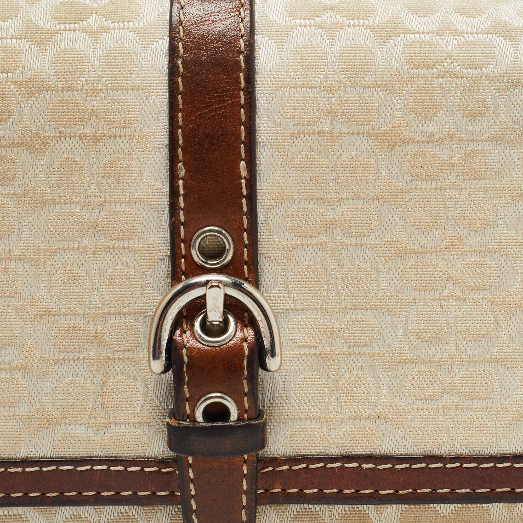 Coach Brown Signature Canvas And Leather Buckle Flap Wallet