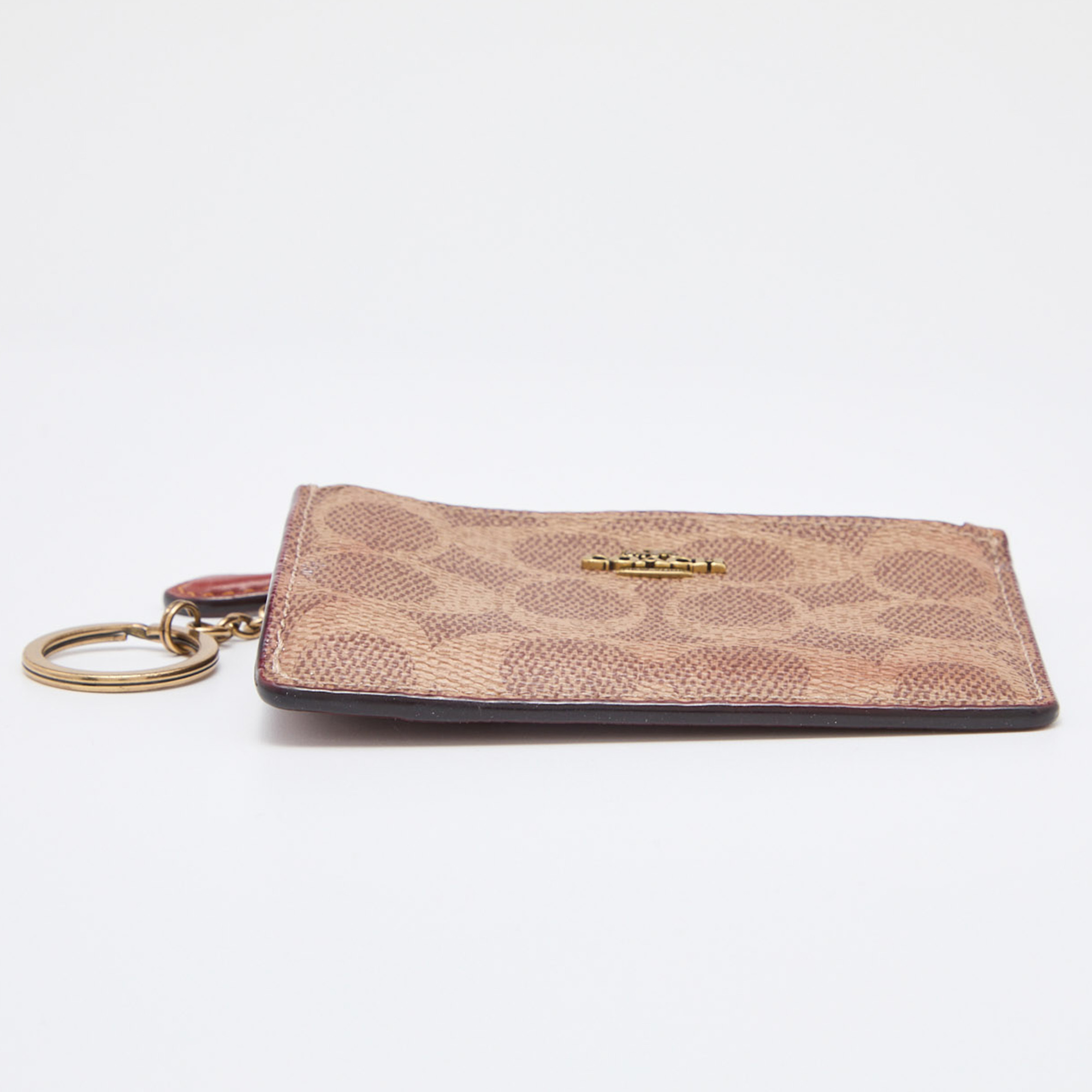 Coach Beige/Brown Signature Coated Canvas And Leather Zip Skinny ID Case