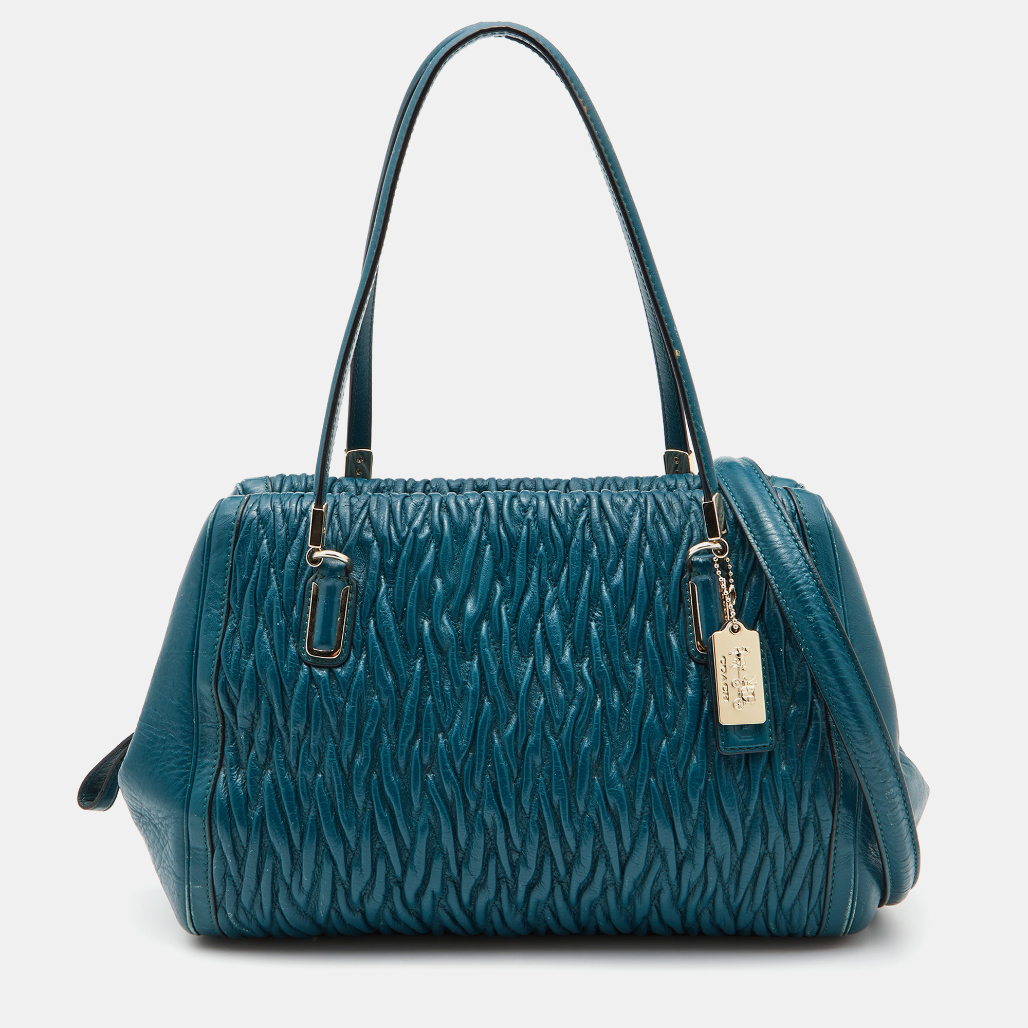 Coach Blue Twist Gathered Leather Madison Madeline Eastwest Satchel