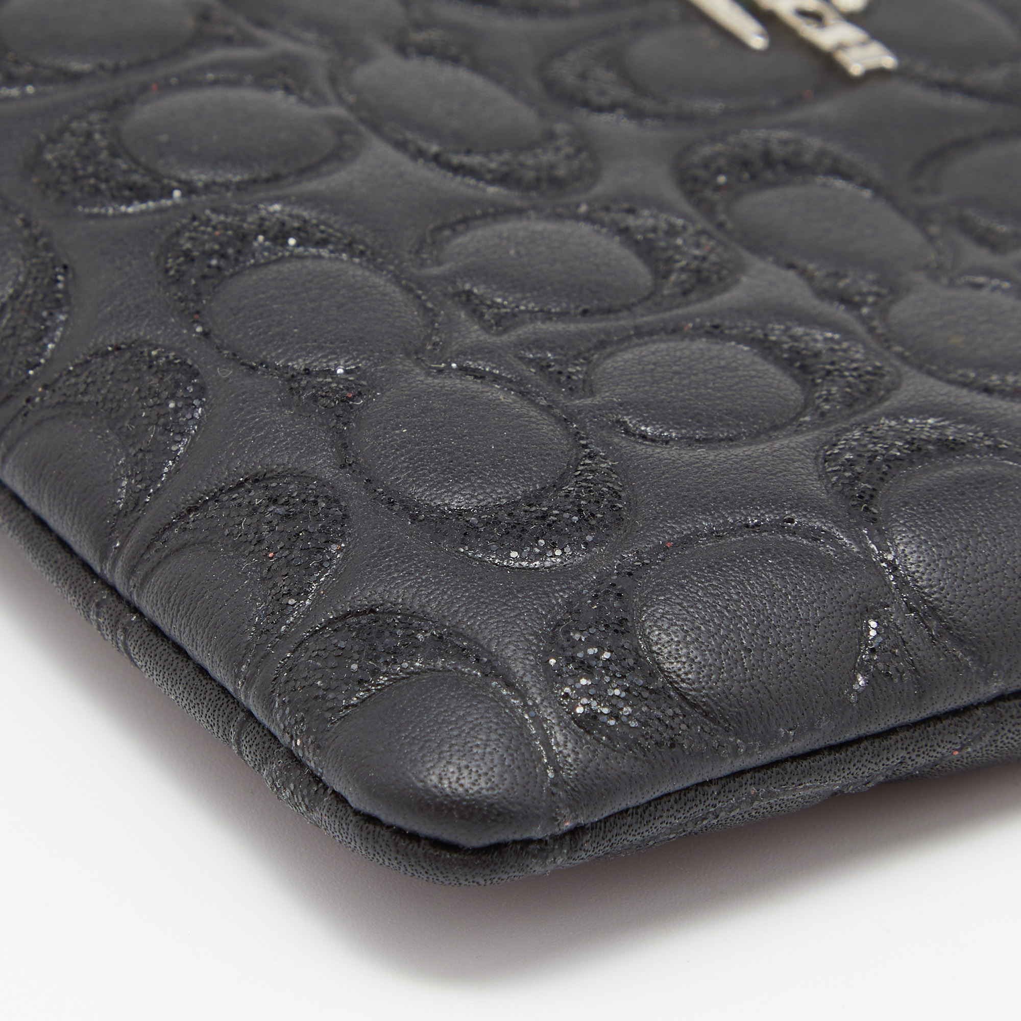 Coach Black Embossed Leather Wristlet Clutch