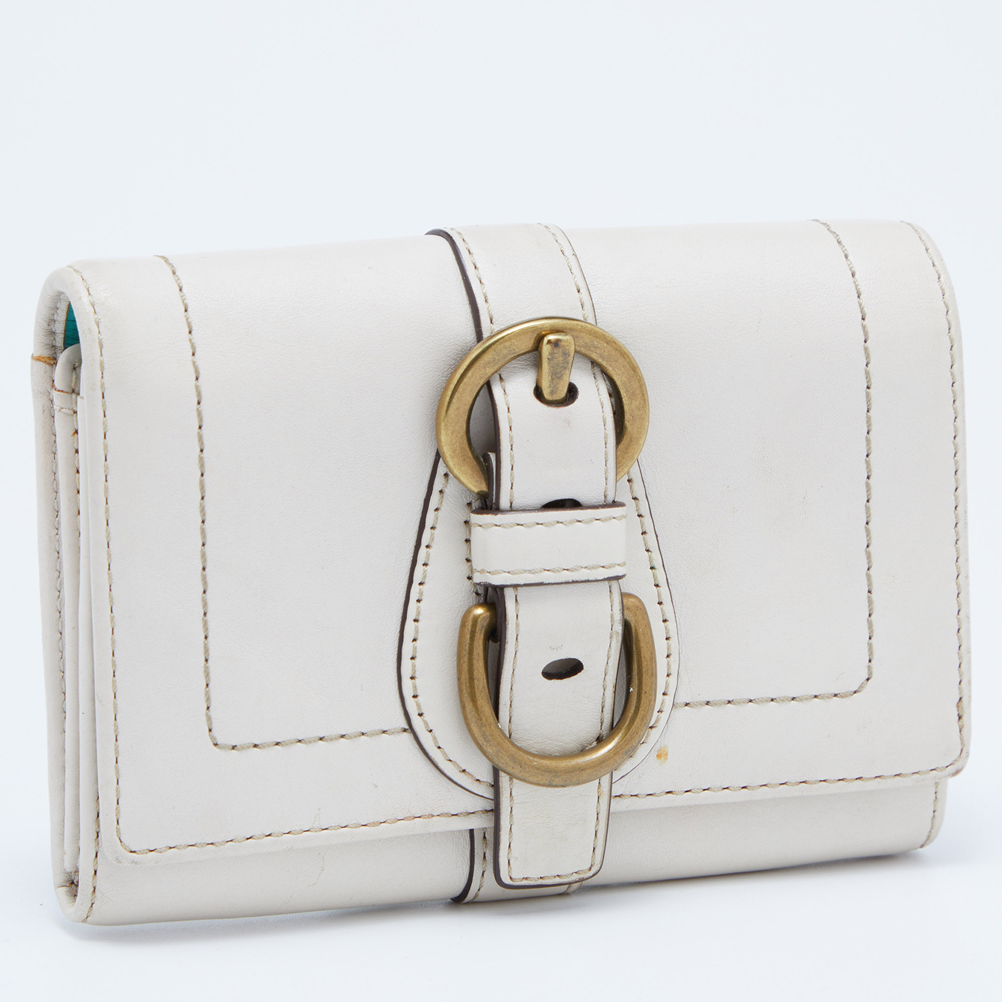 Coach Off White Leather Compact Wallet