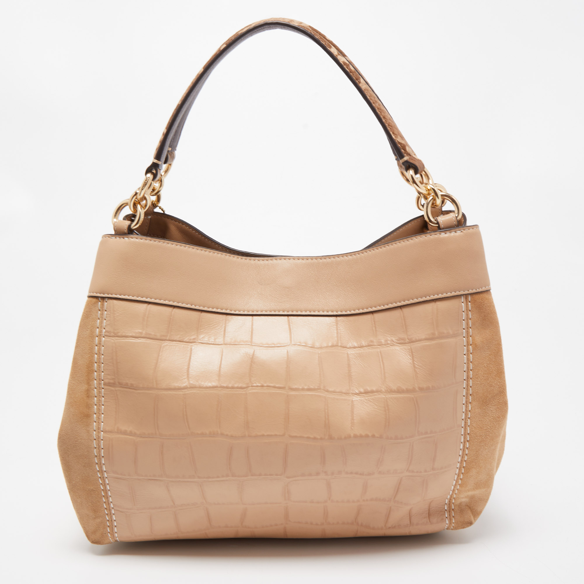 Coach Beige Suede, Croc And Python Embossed Leather Small Lexy Shoulder Bag
