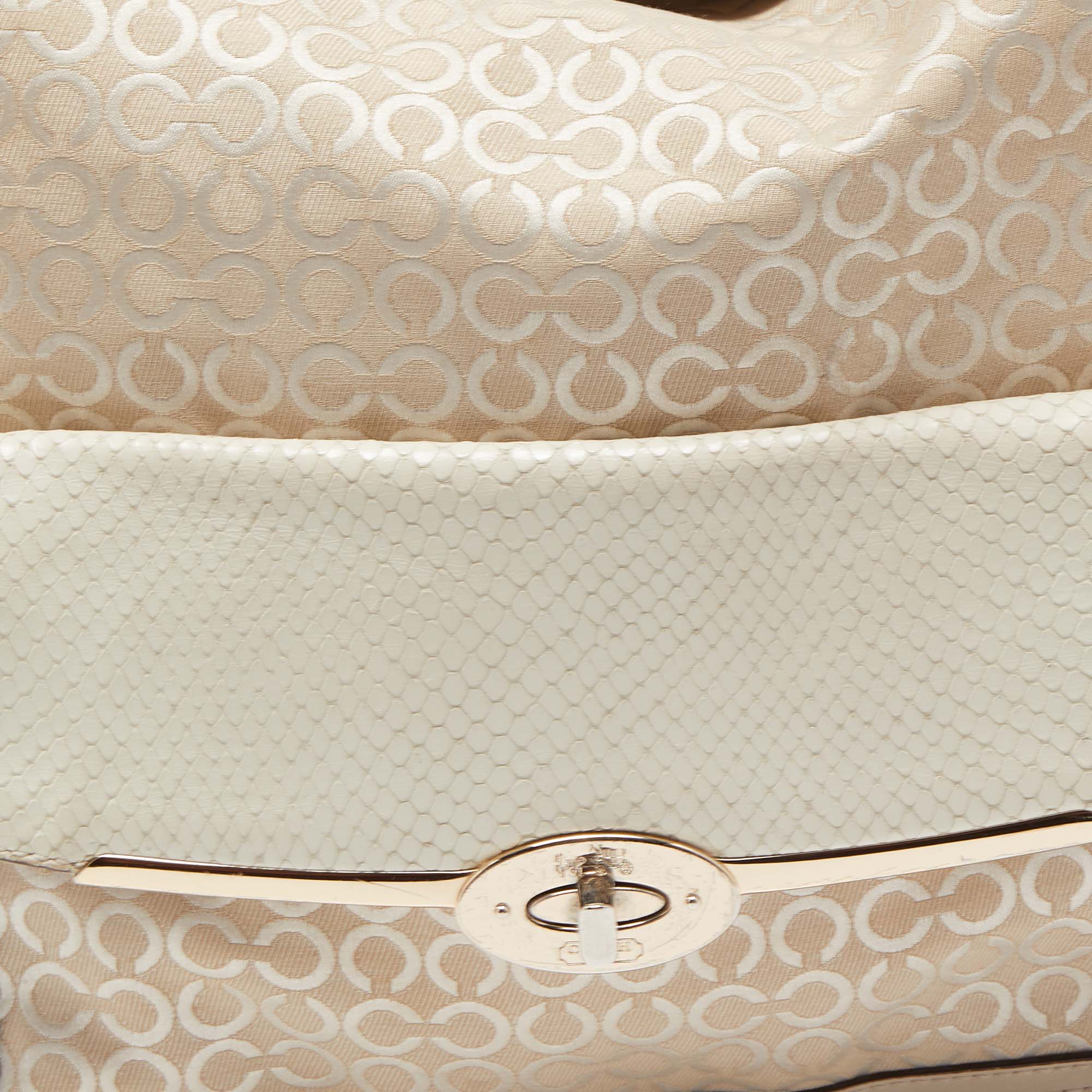 Coach Cream Op Art Fabric And Leather Madison Hobo