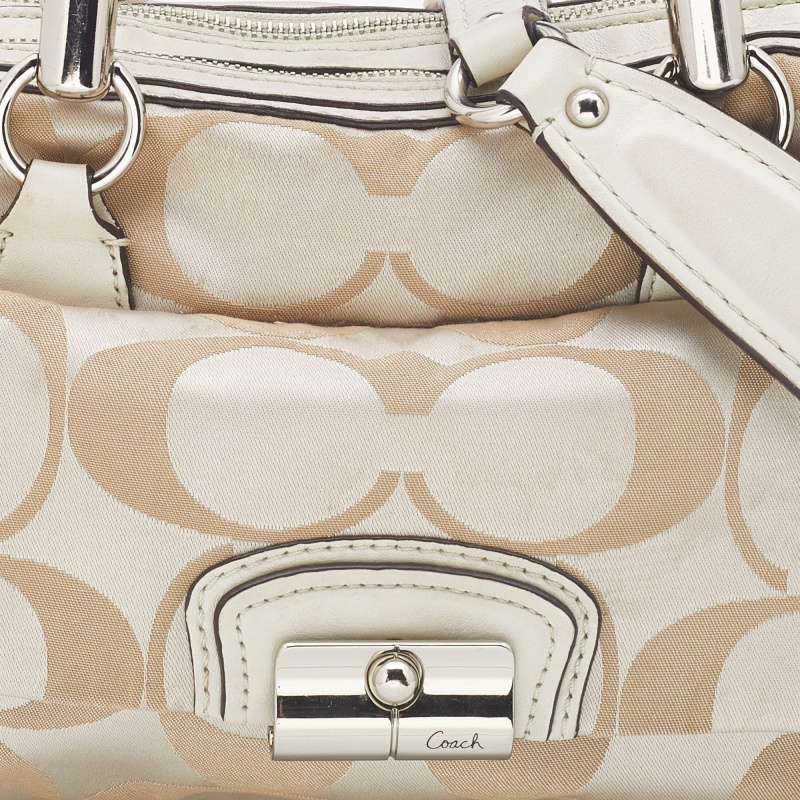 Coach Beige Signature Canvas And Leather Buckle Satchel