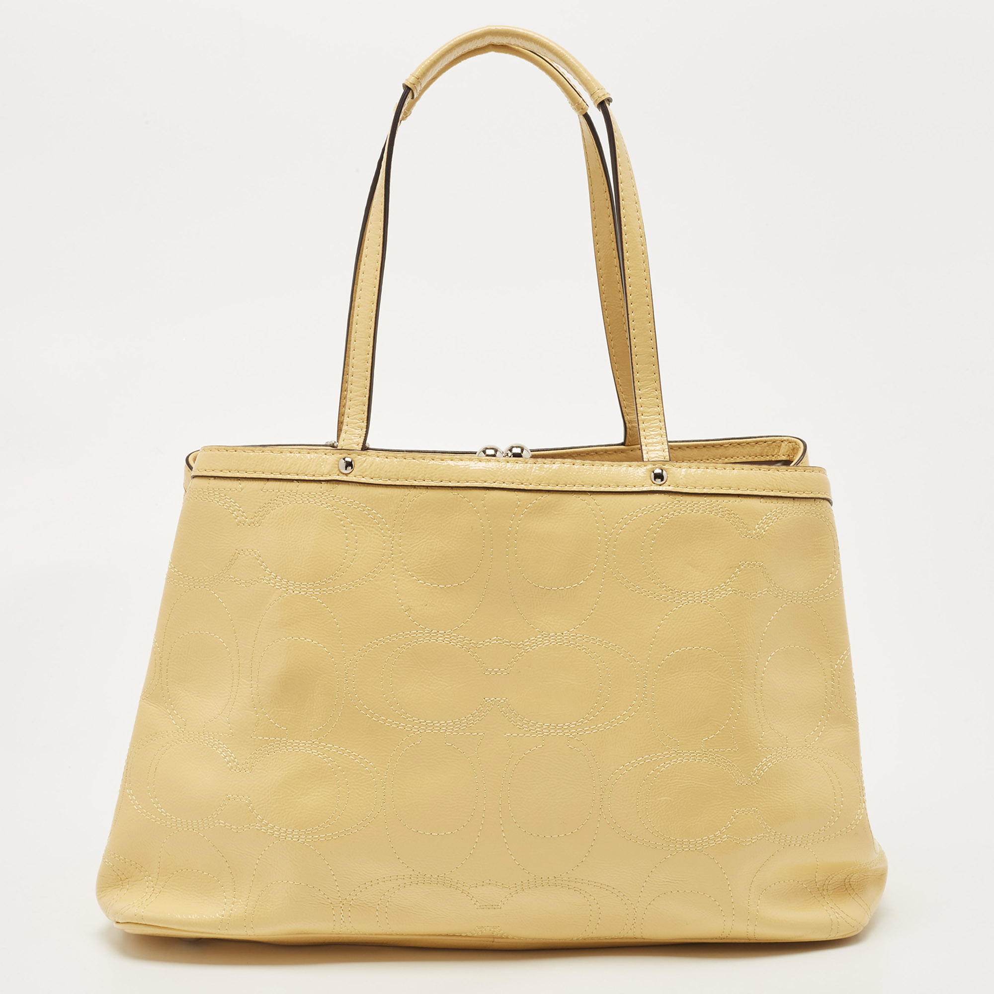 Coach Yellow Op Art Patent Leather Kisslock Tote