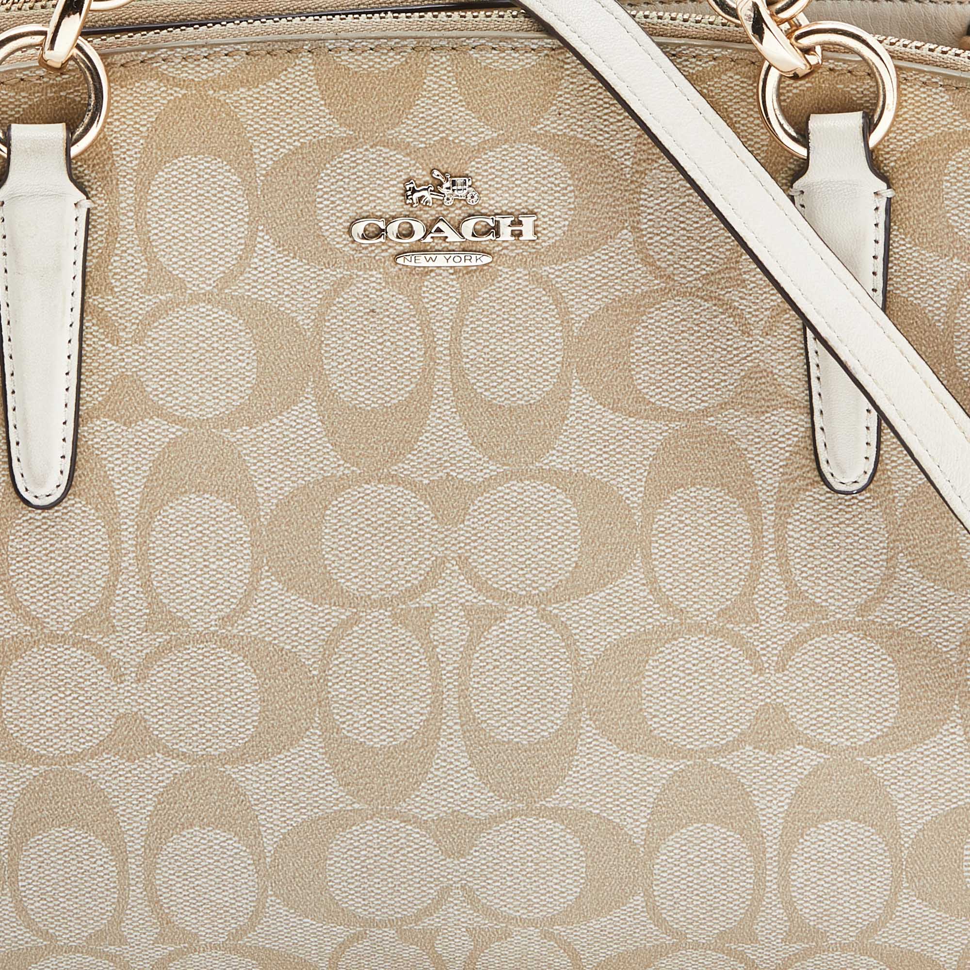 Coach Beige/Tan Signature Coated Canvas And Leather Christie Carryall Shoulder Bag