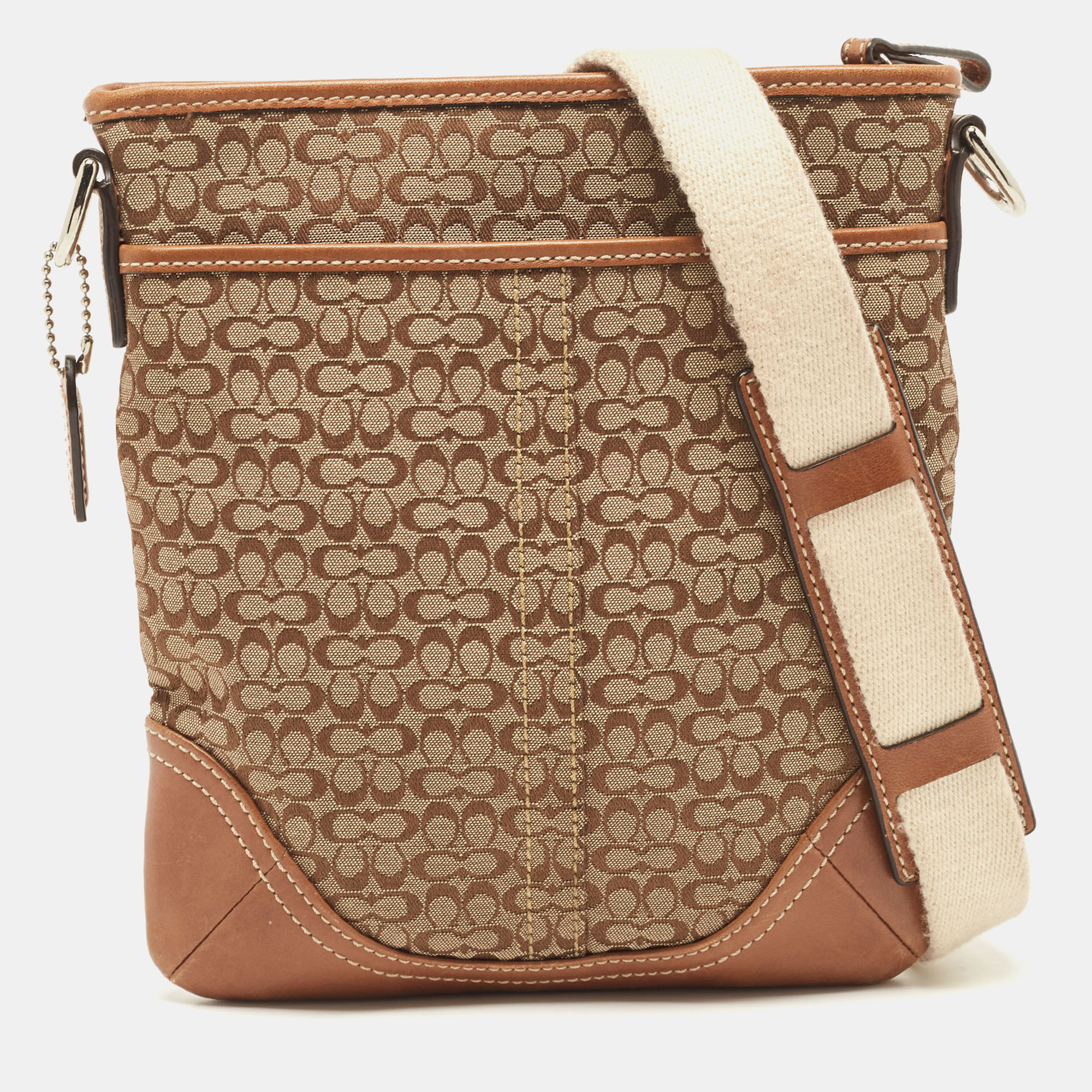 Coach Brown/Beige Signature Canvas And Leather Swingpack Crossbody Bag