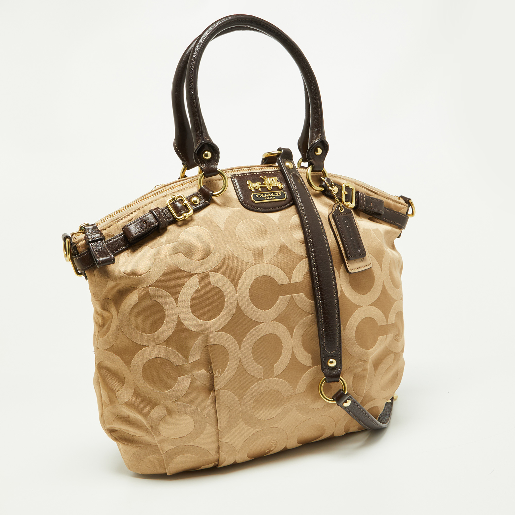 Coach Beige/Brown Signature Canvas And Leather Sophia Satchel