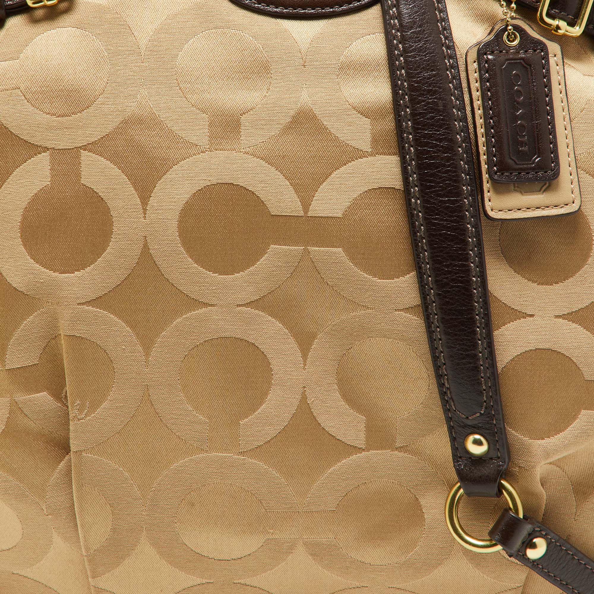 Coach Beige/Brown Signature Canvas And Leather Sophia Satchel