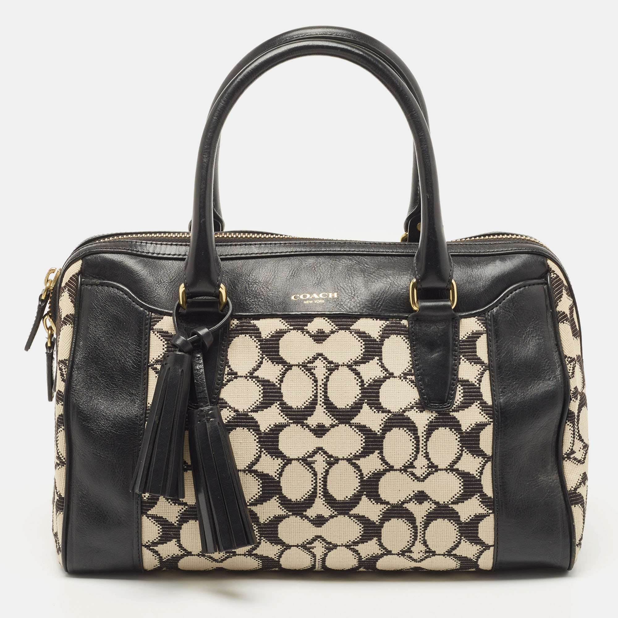 Coach Black/White Signature Canvas And Leather Legacy Haley Satchel