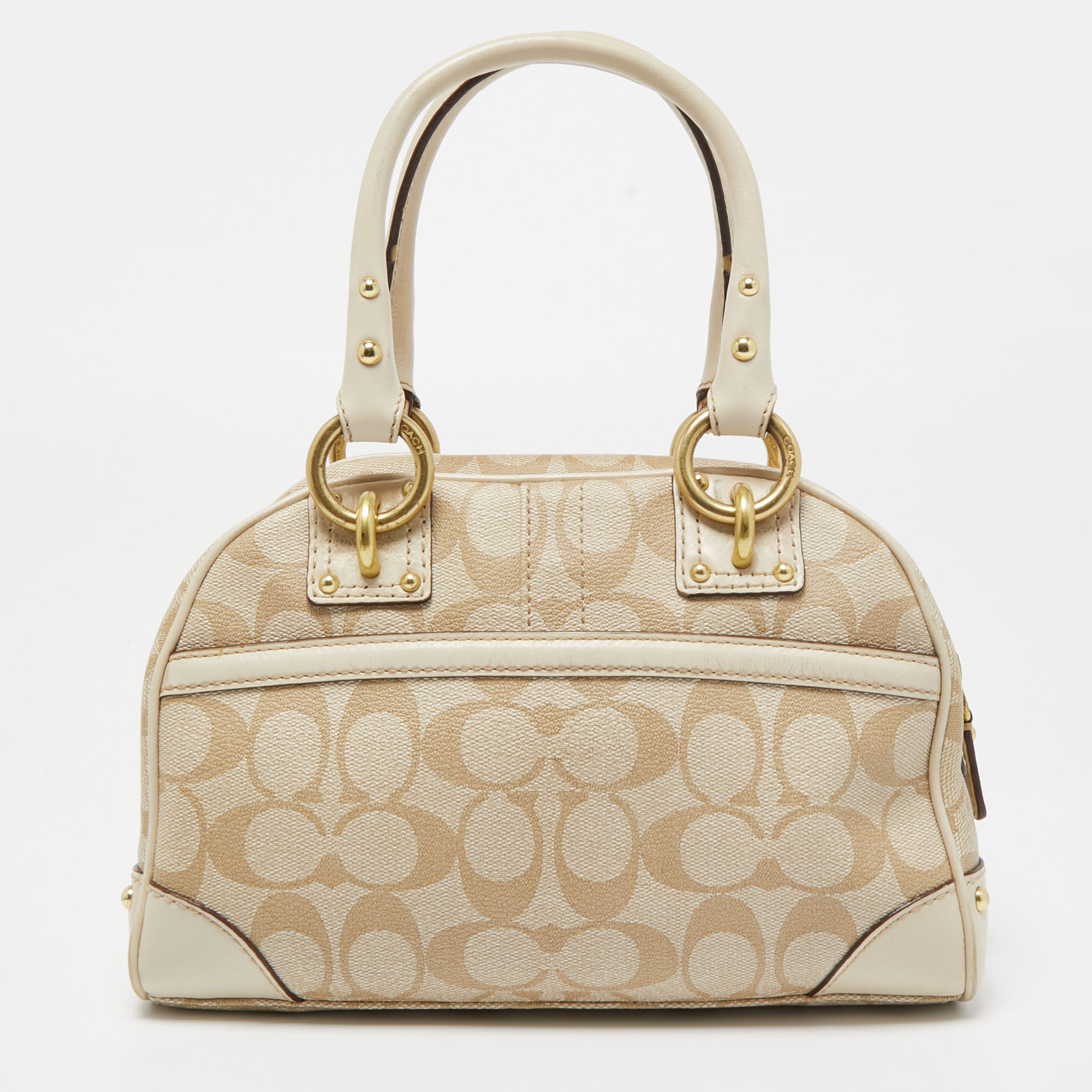 Coach Beige Signature Coated Canvas And Leather Heritage Satchel