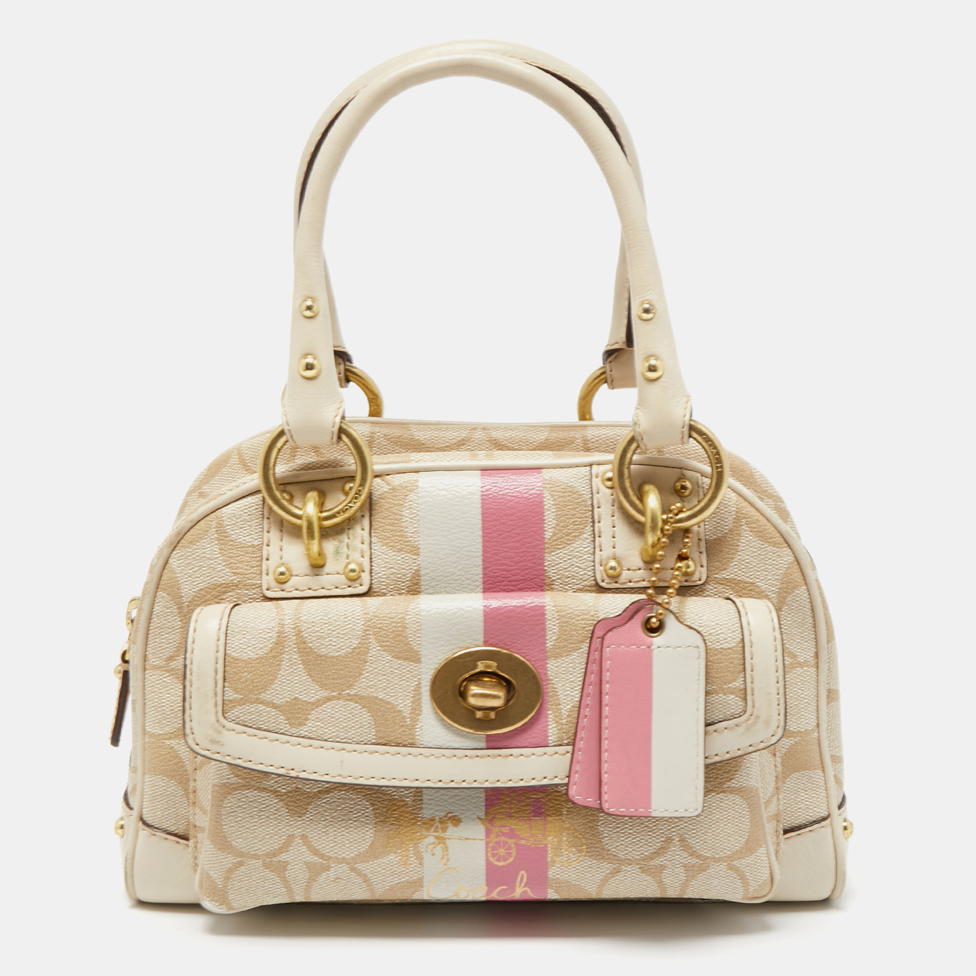 Coach Beige Signature Coated Canvas And Leather Heritage Satchel