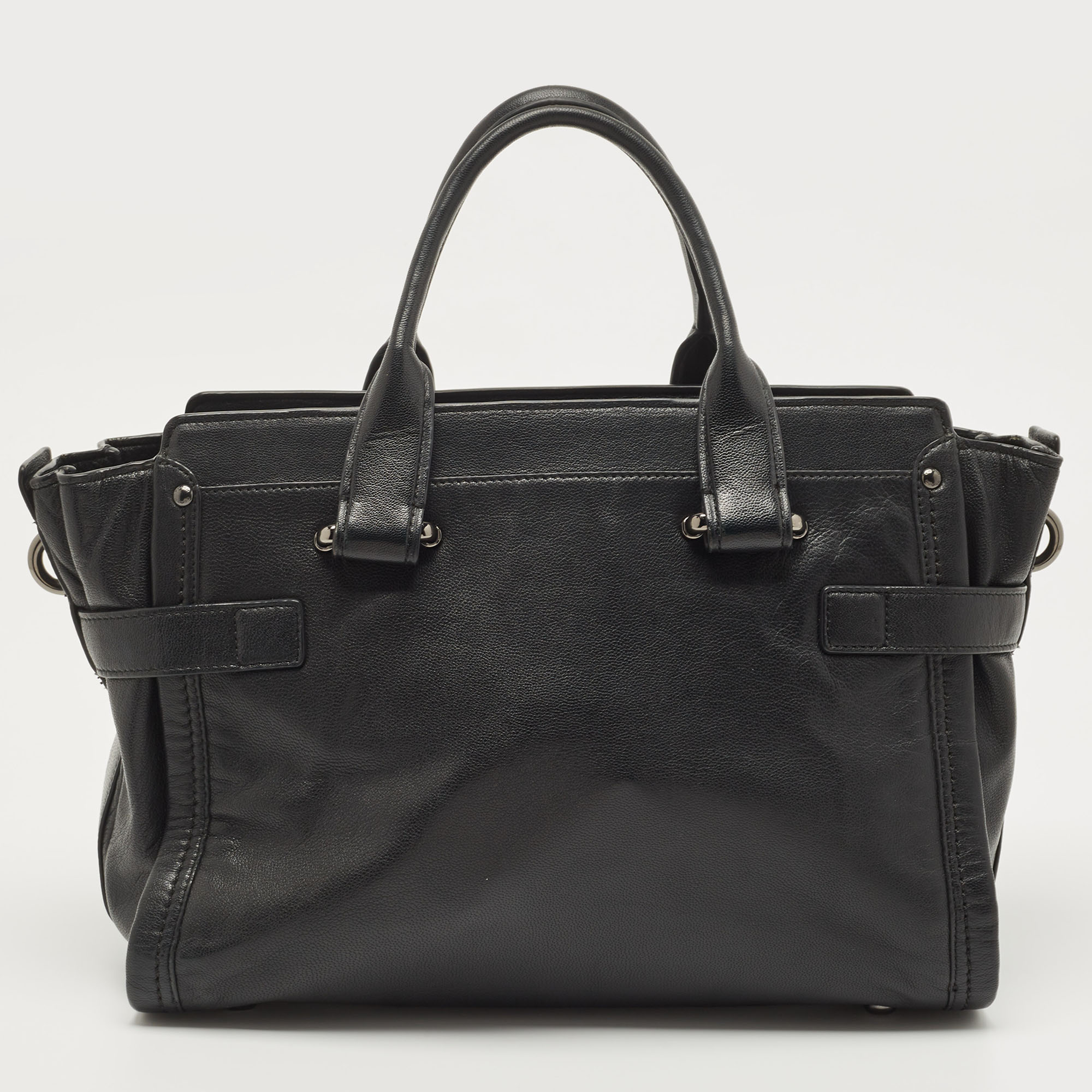 Coach Black Grained Leather Swagger 33 Tote