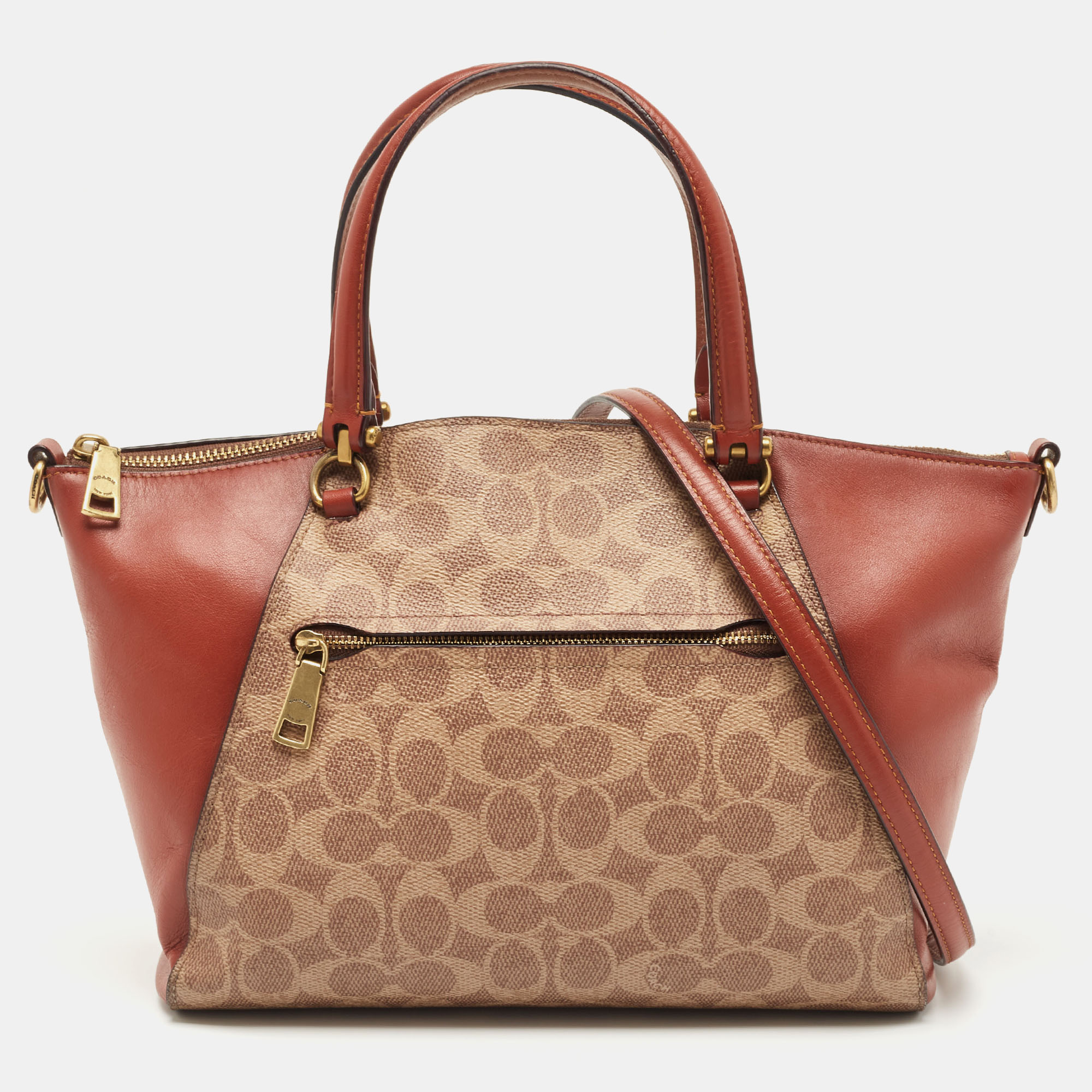 Coach Brown/Beige Signature Coated Canvas And Leather Prairie Satchel