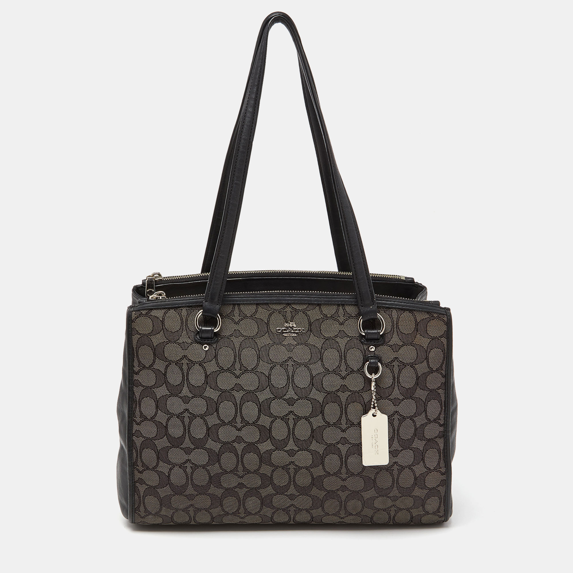 Coach Black/Grey Signature Canvass And Leather Stanton Carryall Shoulder Bag