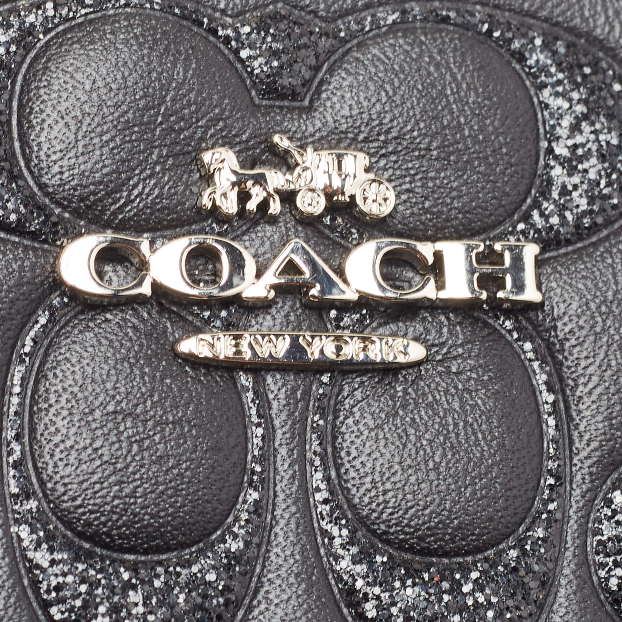 Coach Black Signature Glitter Embossed Leather Boxed Wristlet Clutch