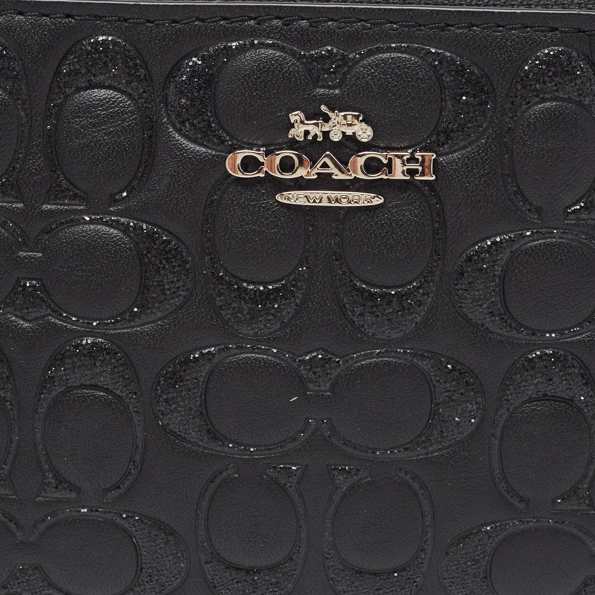 Coach Black Signature Glitter Embossed Leather Boxed Wristlet Clutch