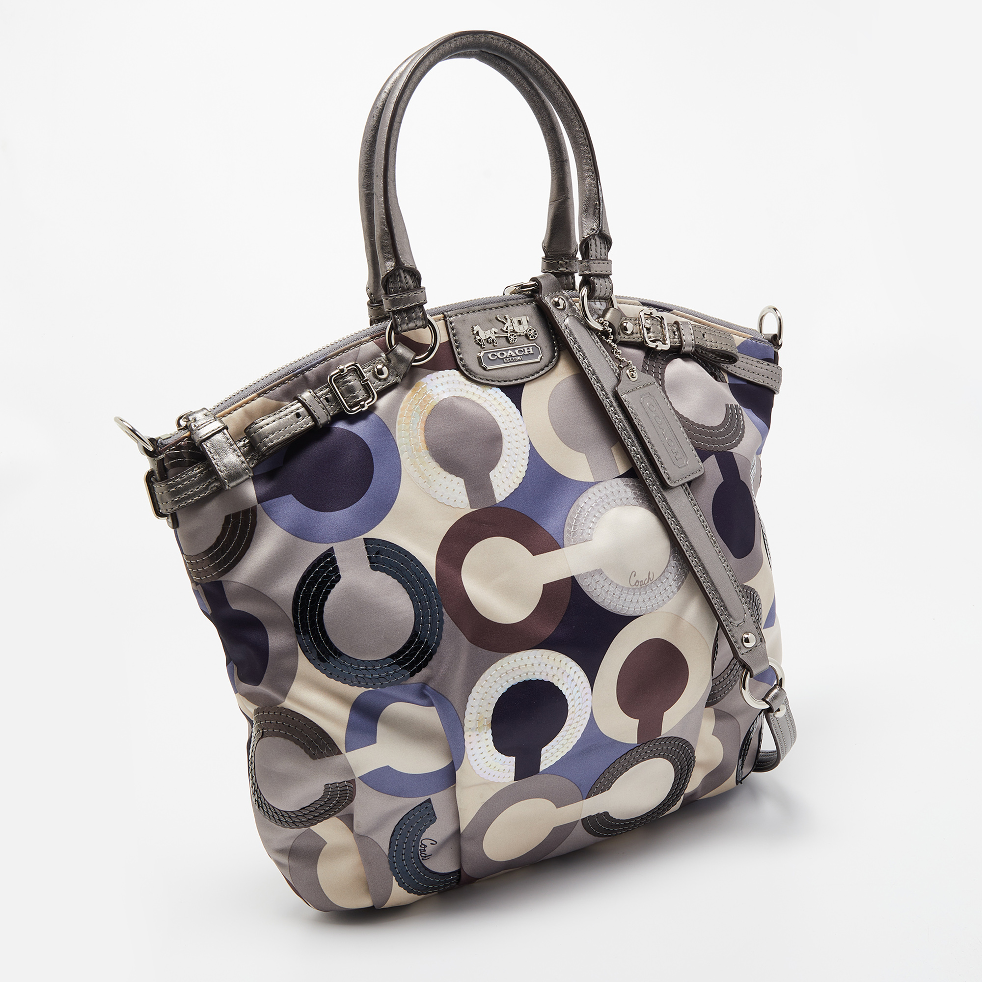 Coach Multicolor Op Art Satin And Leather Madison Bag