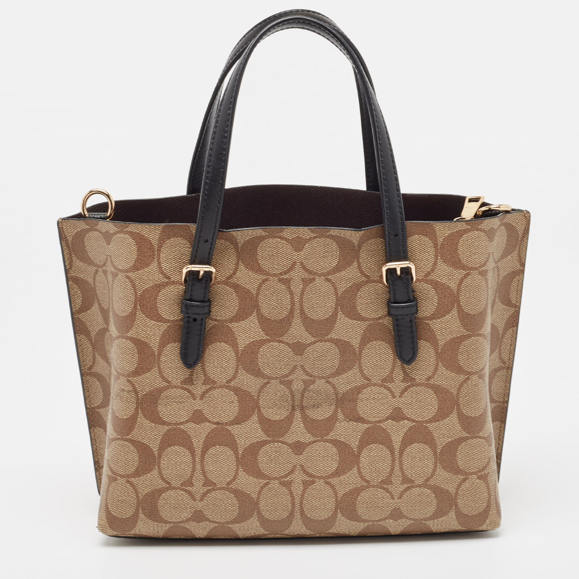 Coach Beige/Black Signature Coated Canvas And Leather Mollie Tote