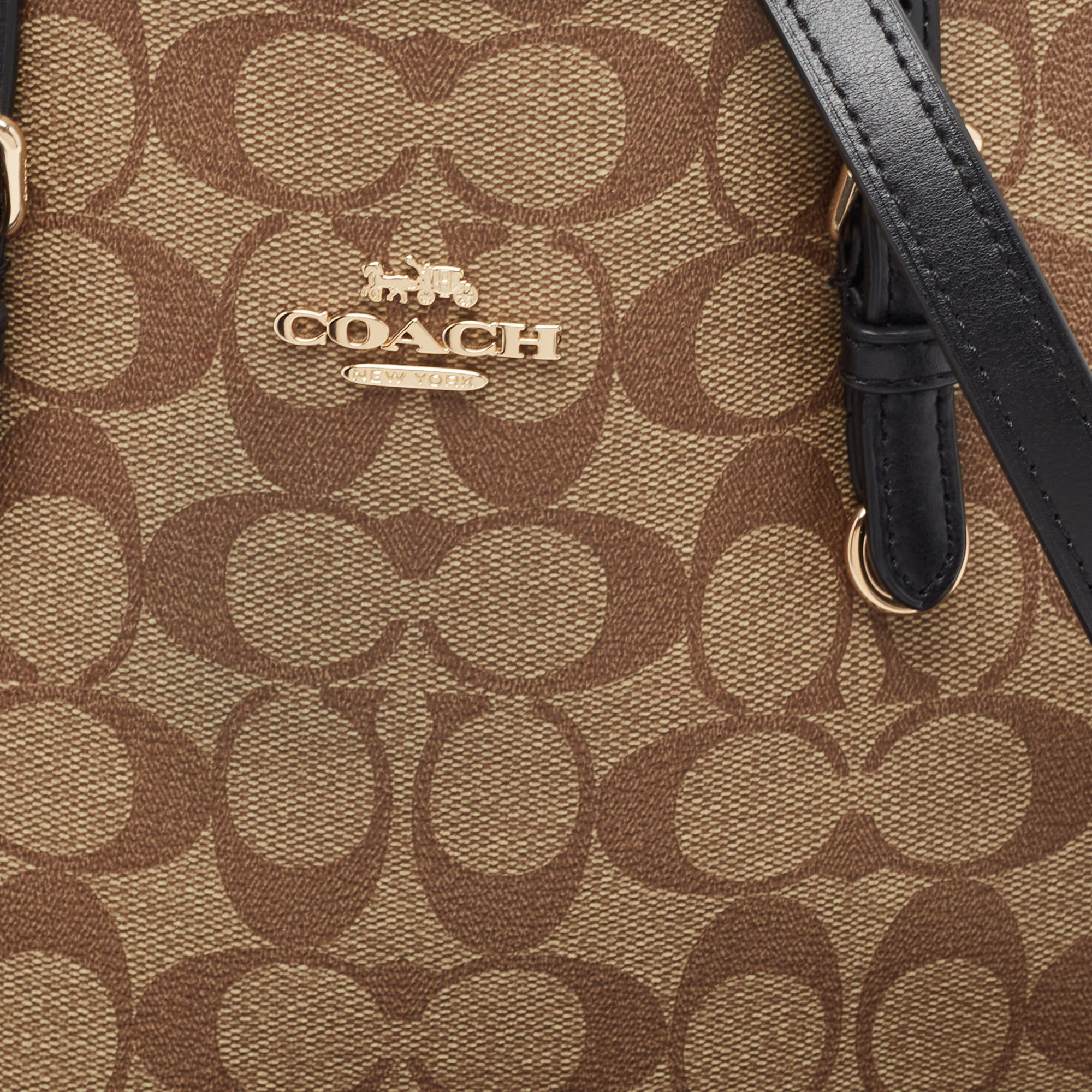 Coach Beige/Black Signature Coated Canvas And Leather Mollie Tote