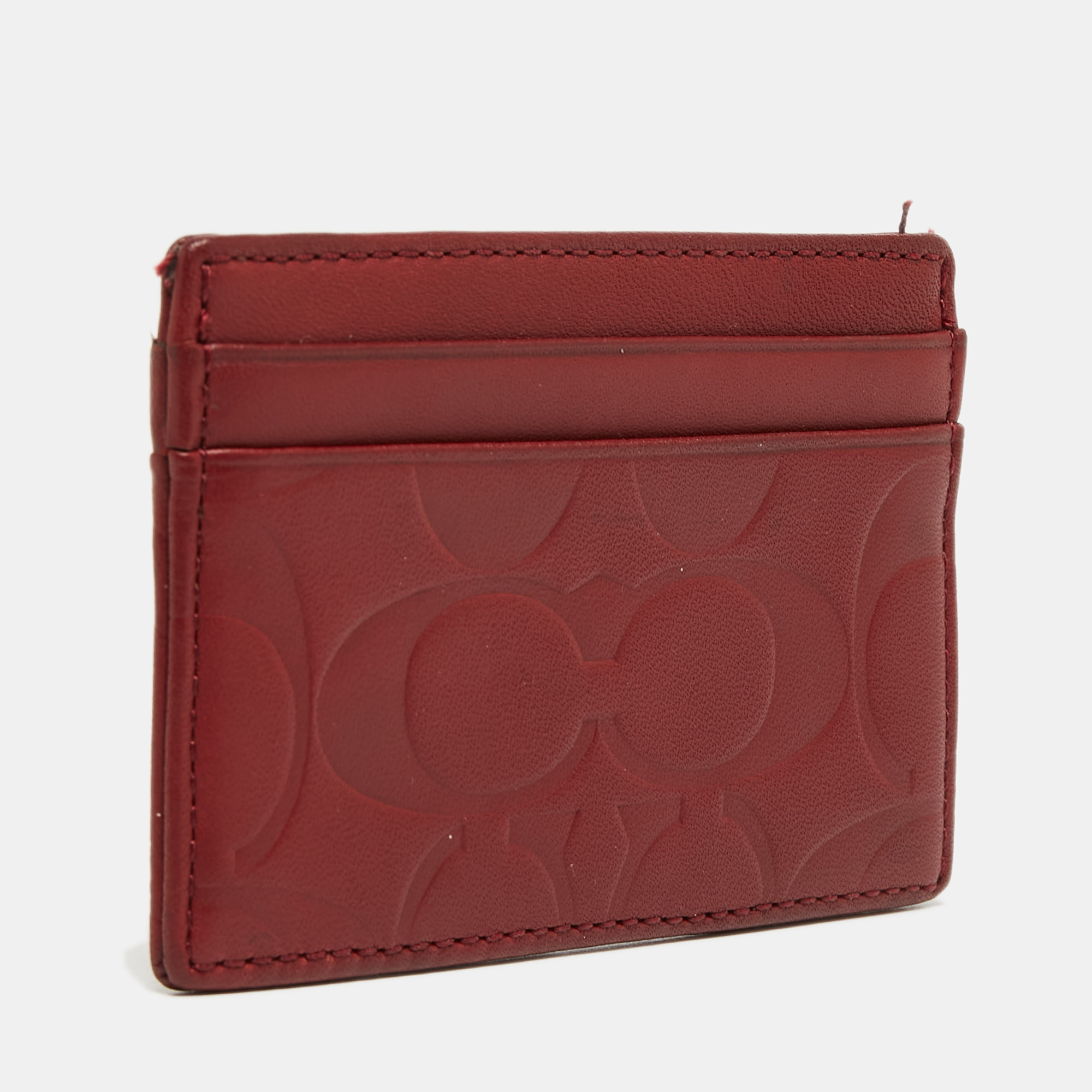 Coach Red Logo Embossed Leather Card Holder