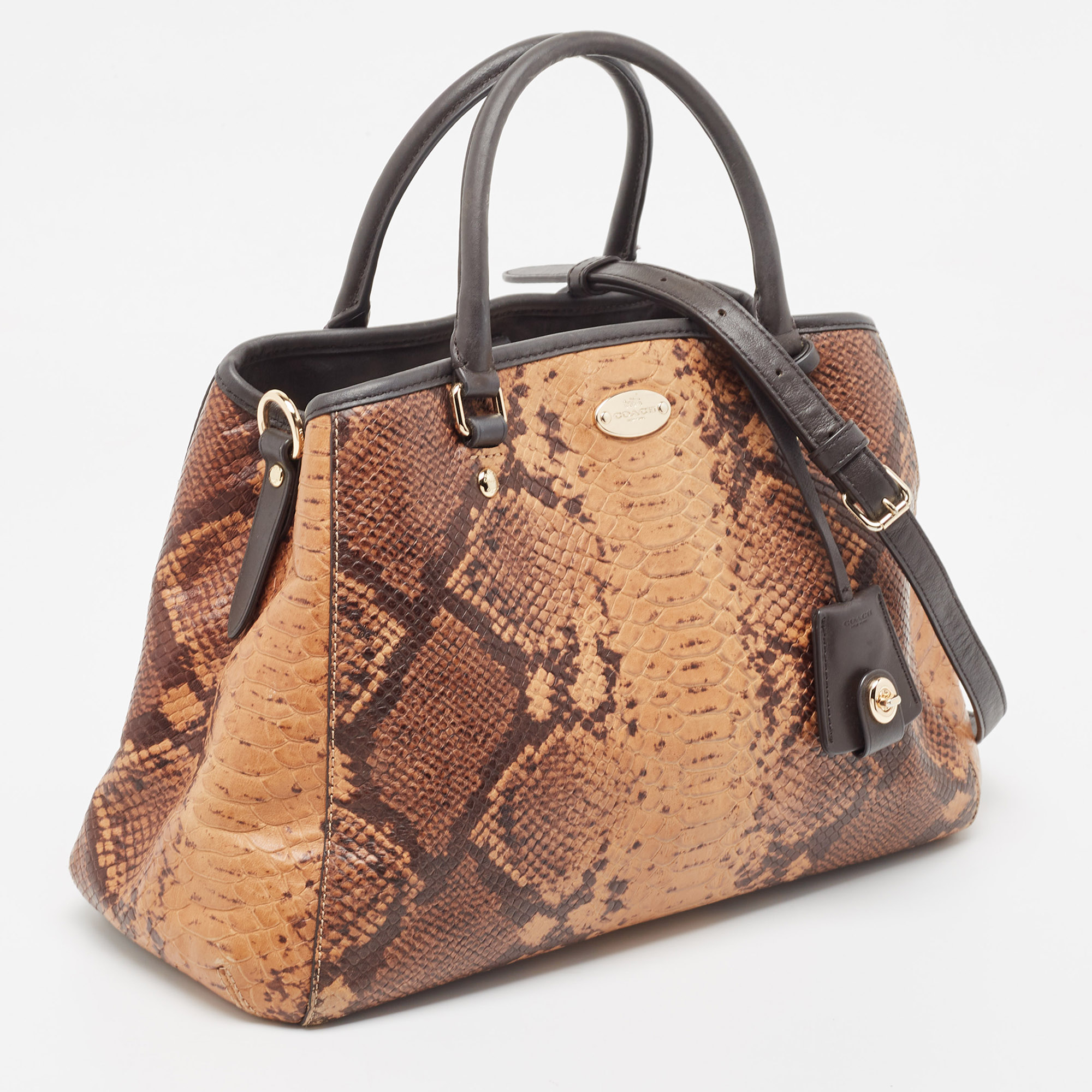 Coach Black/Brown Python Embossed And Leather Margo Carryall Satchel