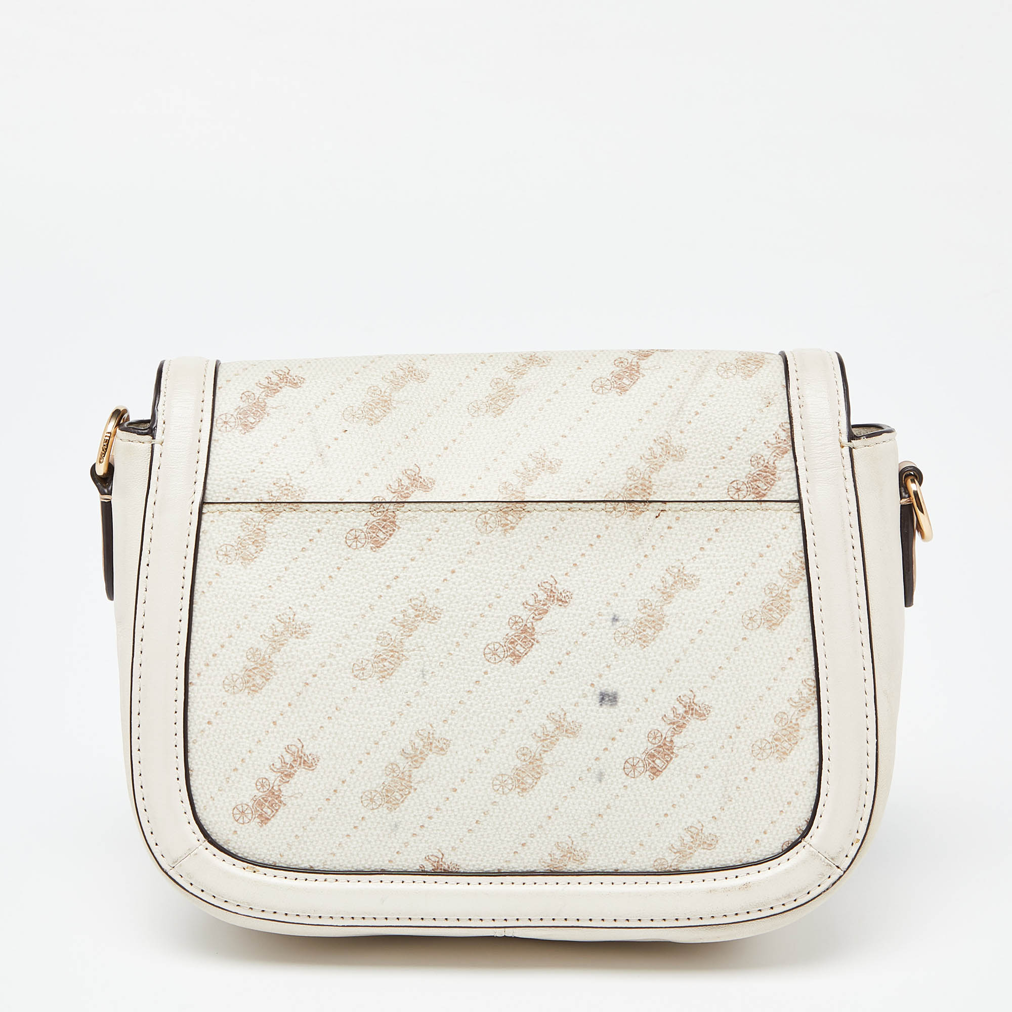 Coach Beige Horse Carriage Print Coated Canvas And Leather Crossbody Bag
