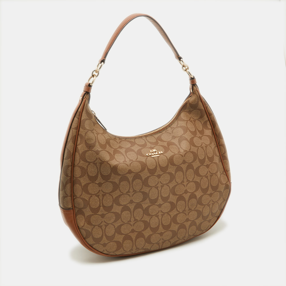 Coach Brown Signature Coated Canvas And Leather Harley Hobo