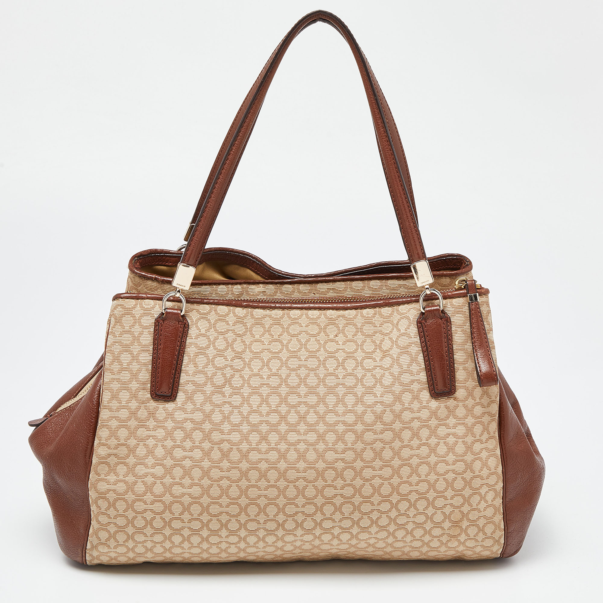 Coach Beige/Brown Coach Op Art Canvas And Leather Madison Phoebe Shoulder Bag