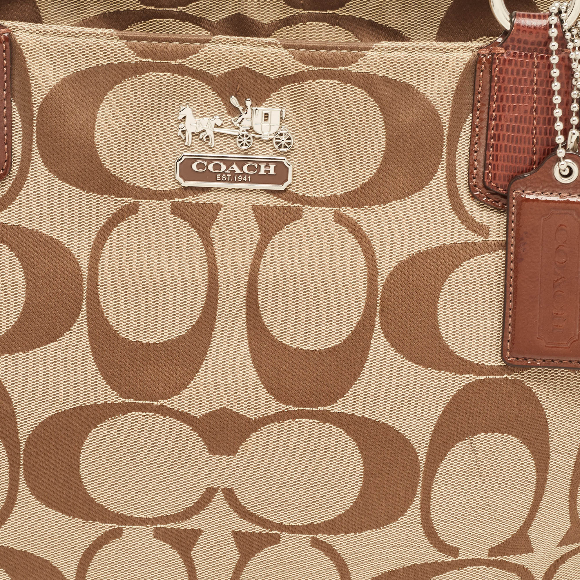 Coach Brown/Beige Signature Canvas And Leather Chain Tote