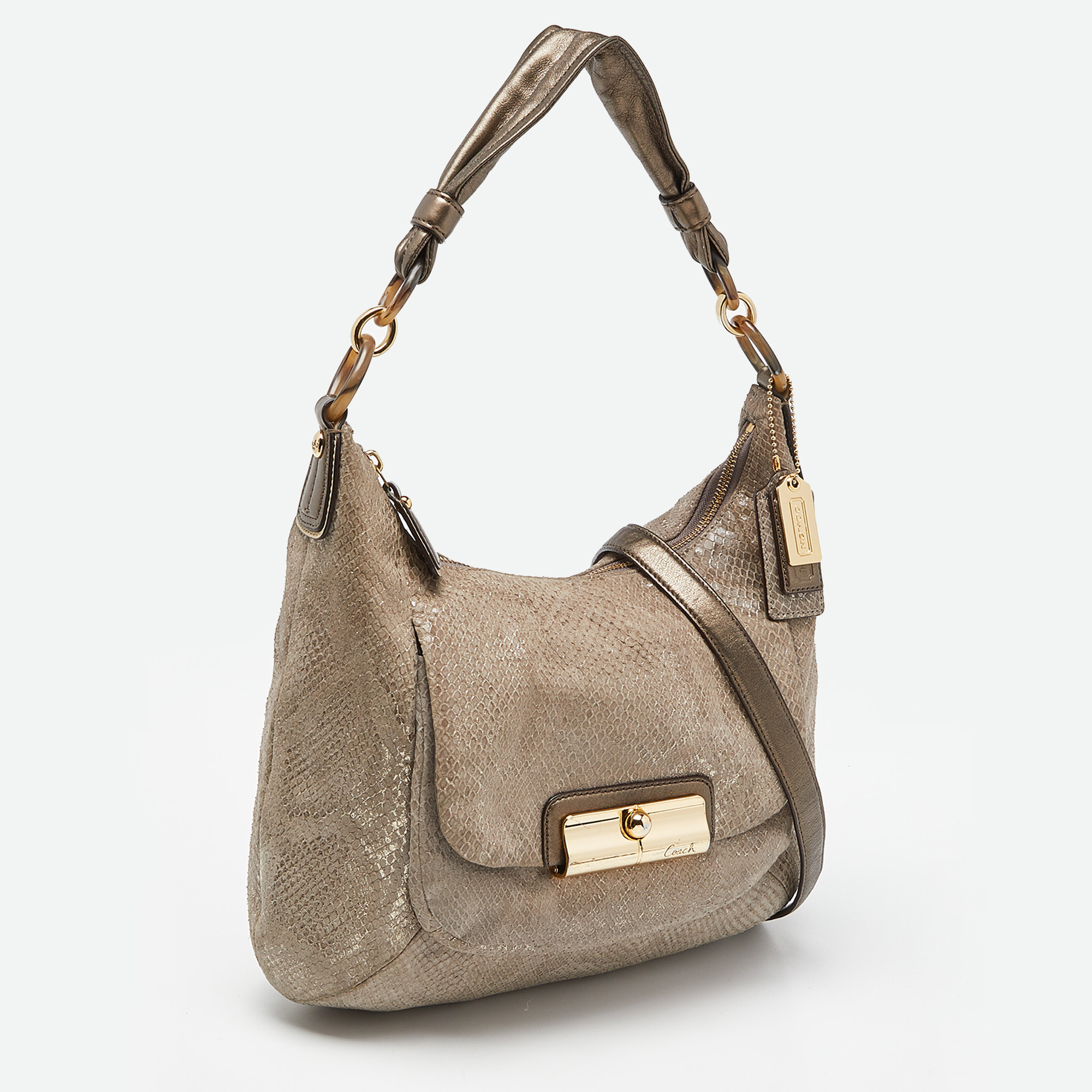 Coach Grey Python Embossed Leather And Leather Kristin Hobo